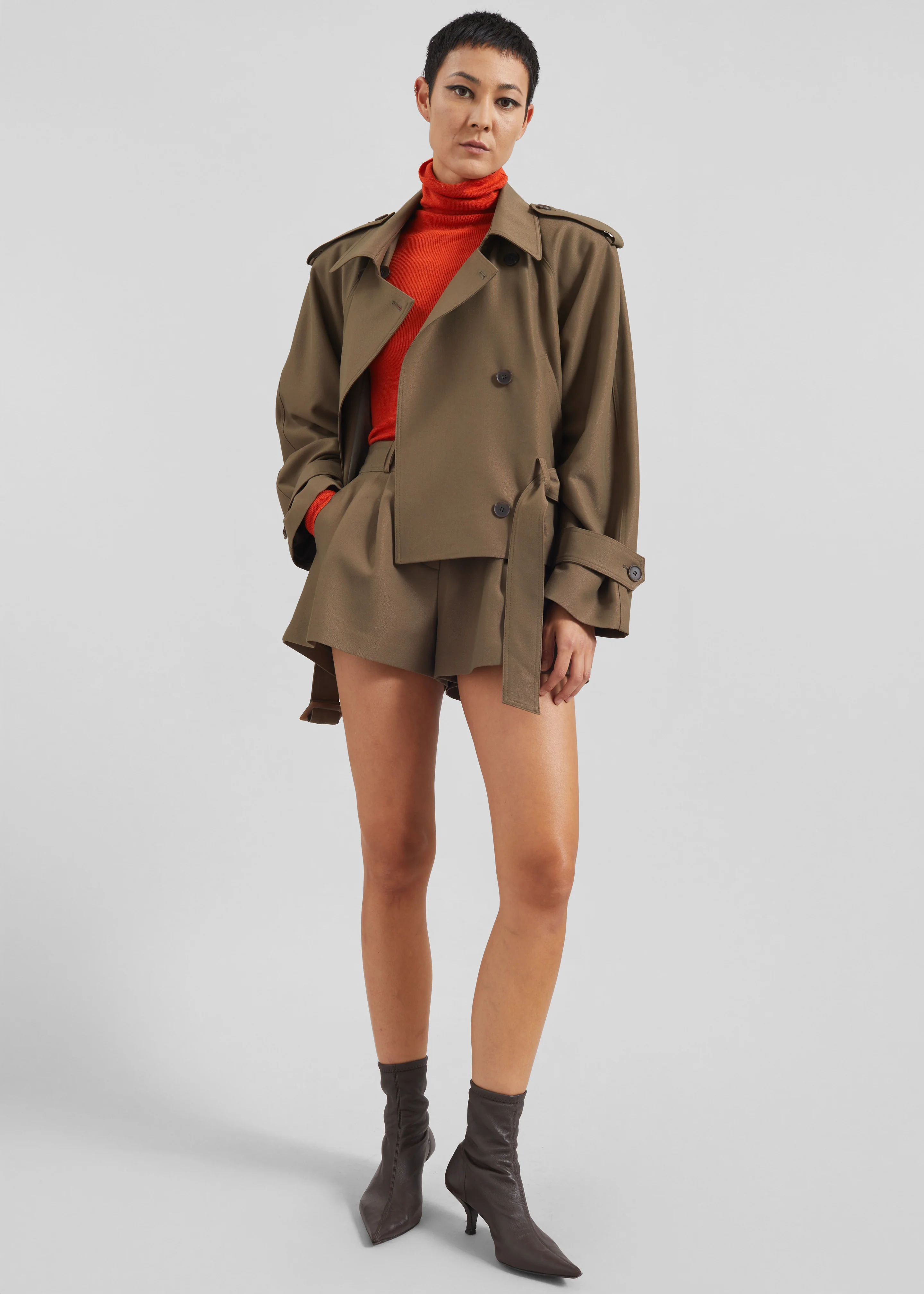 Kinsley Cropped Trench Jacket - Brown - Image 3