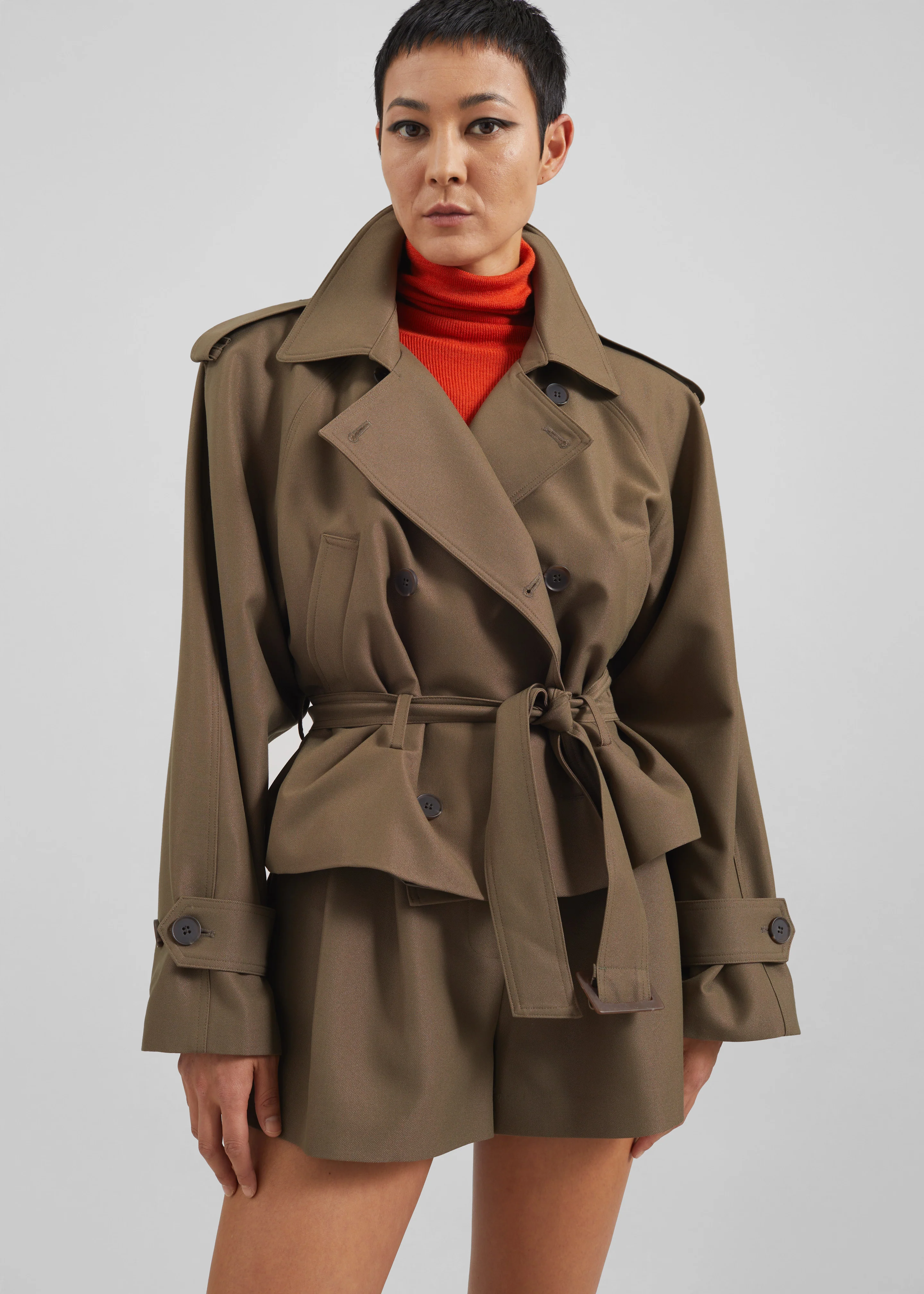 Kinsley Cropped Trench Jacket - Brown - Image 4