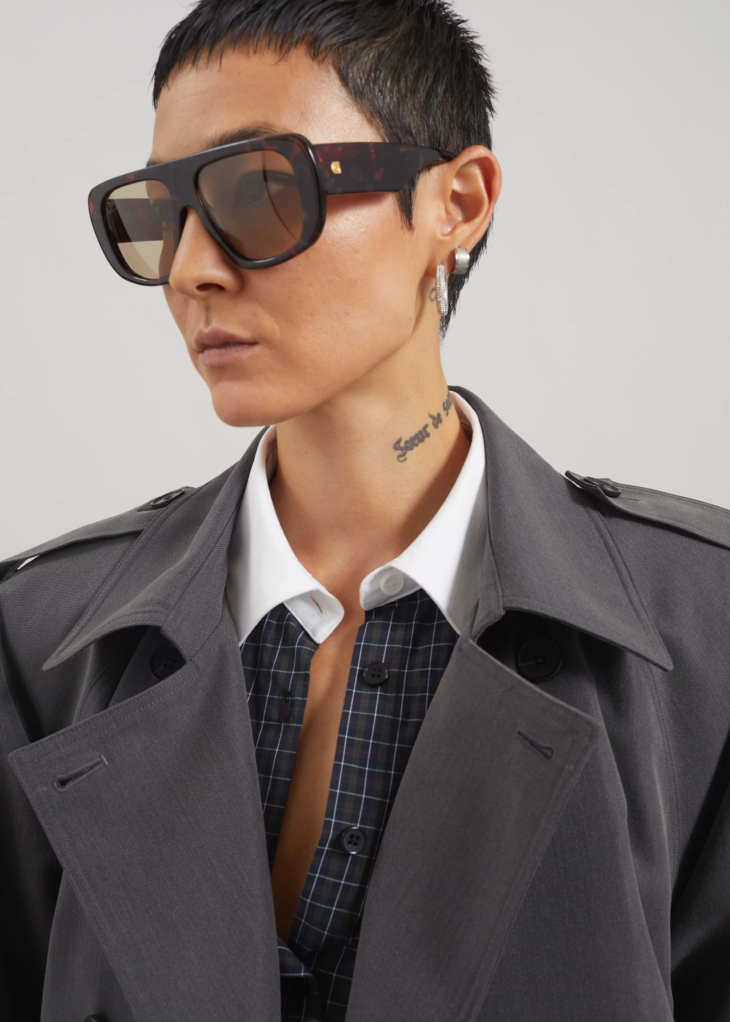 Kinsley Cropped Trench Jacket - Grey - Image 6