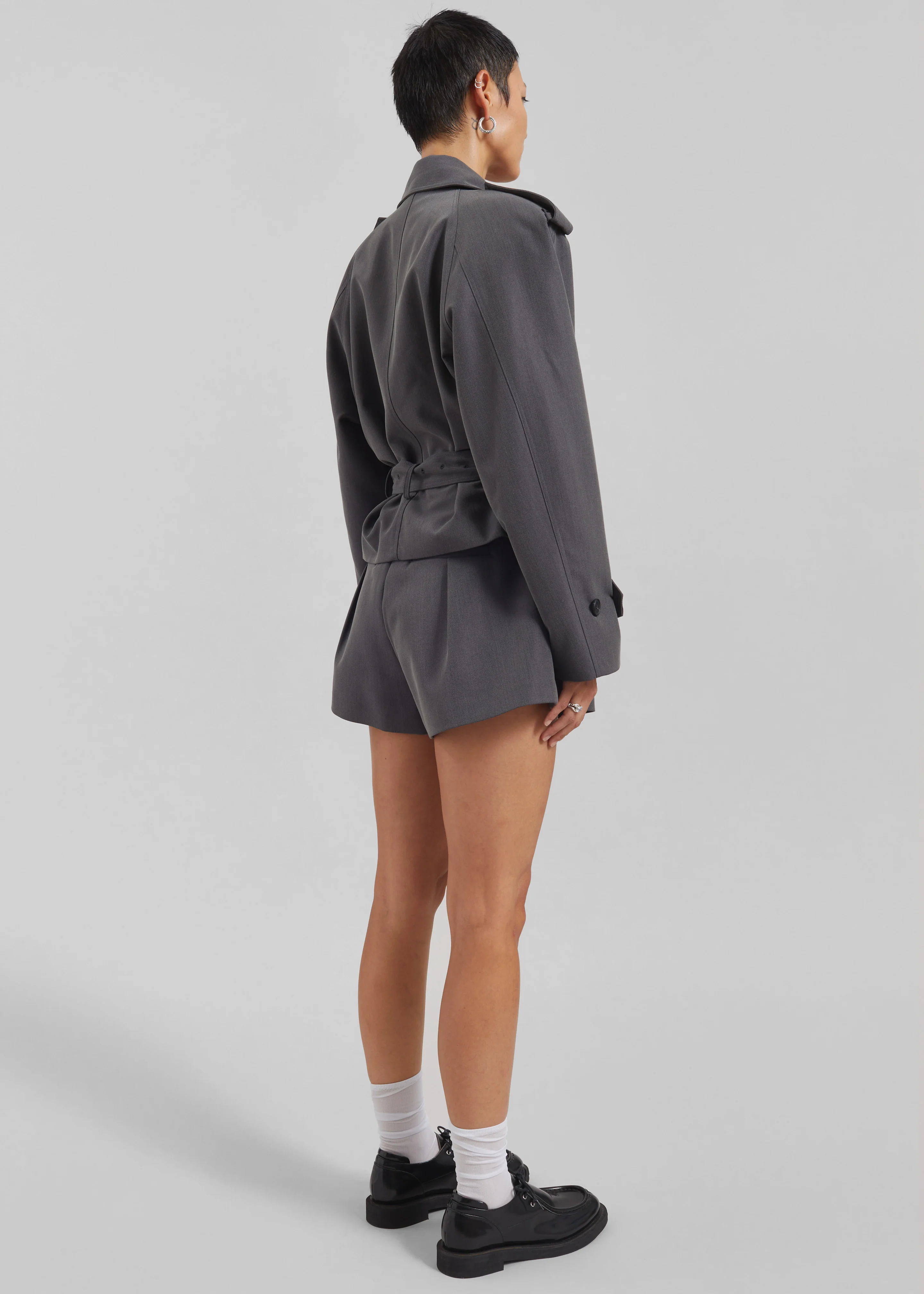 Kinsley Cropped Trench Jacket - Grey - Image 8