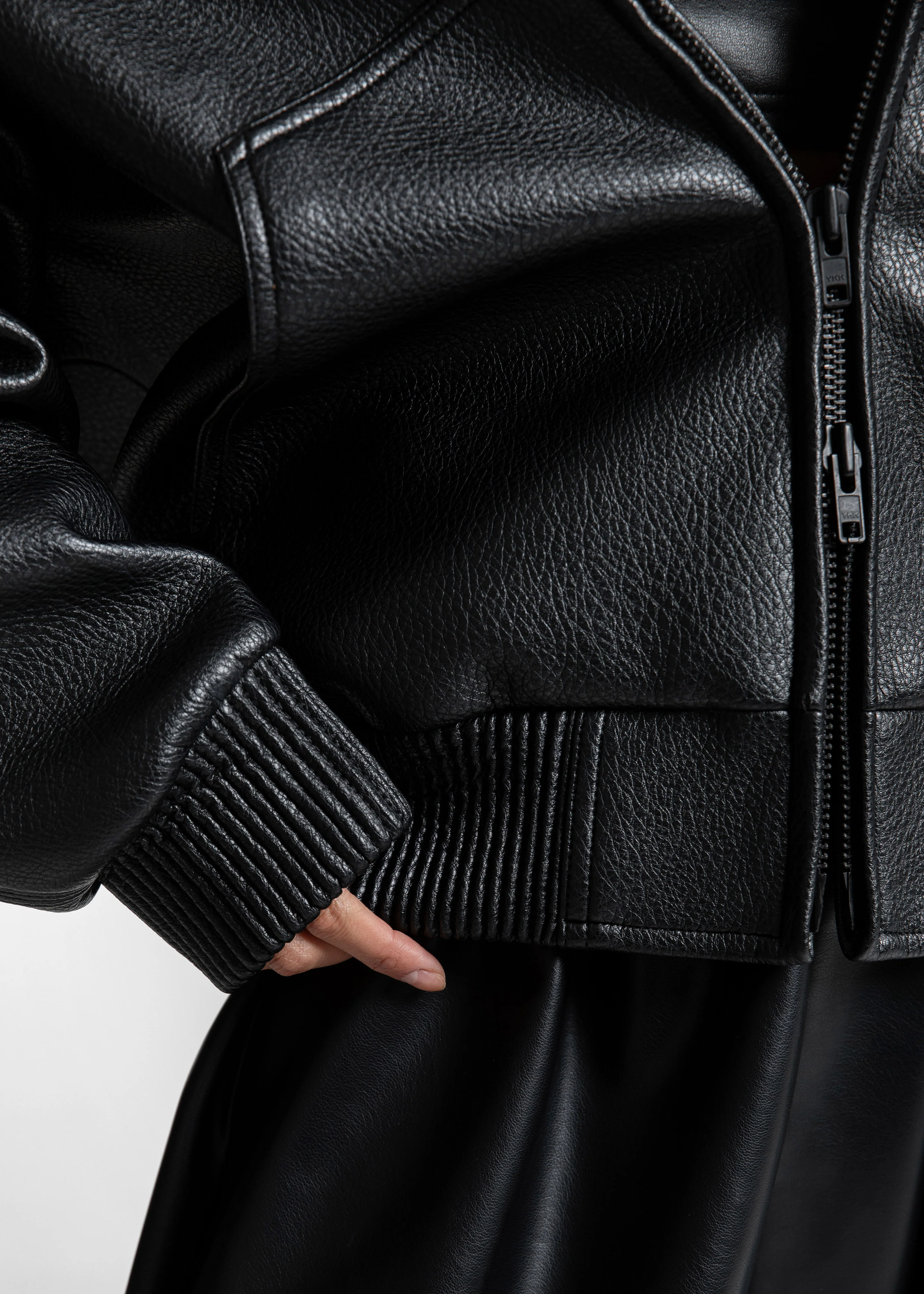 Kodai Faux Leather Bomber Jacket - Black - Image 9