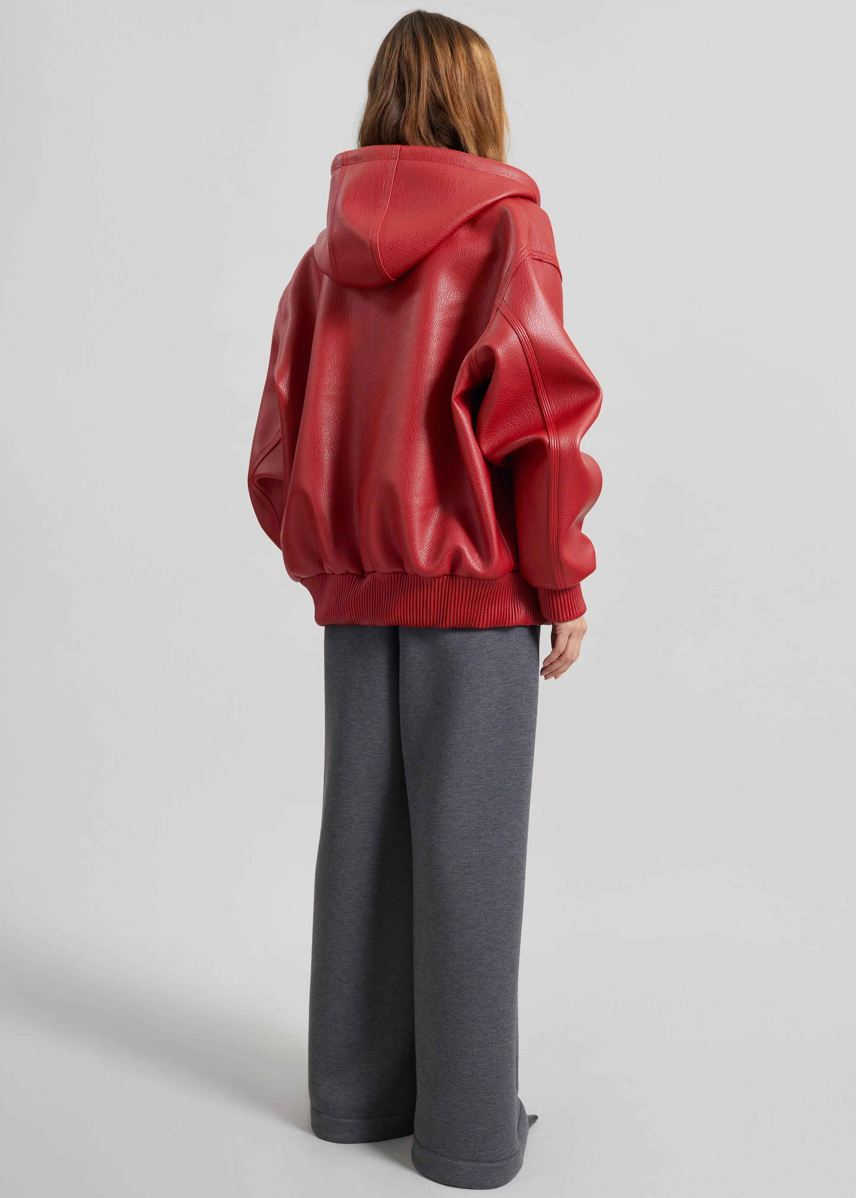 Kodai Faux Leather Bomber Jacket - Red - Image 10