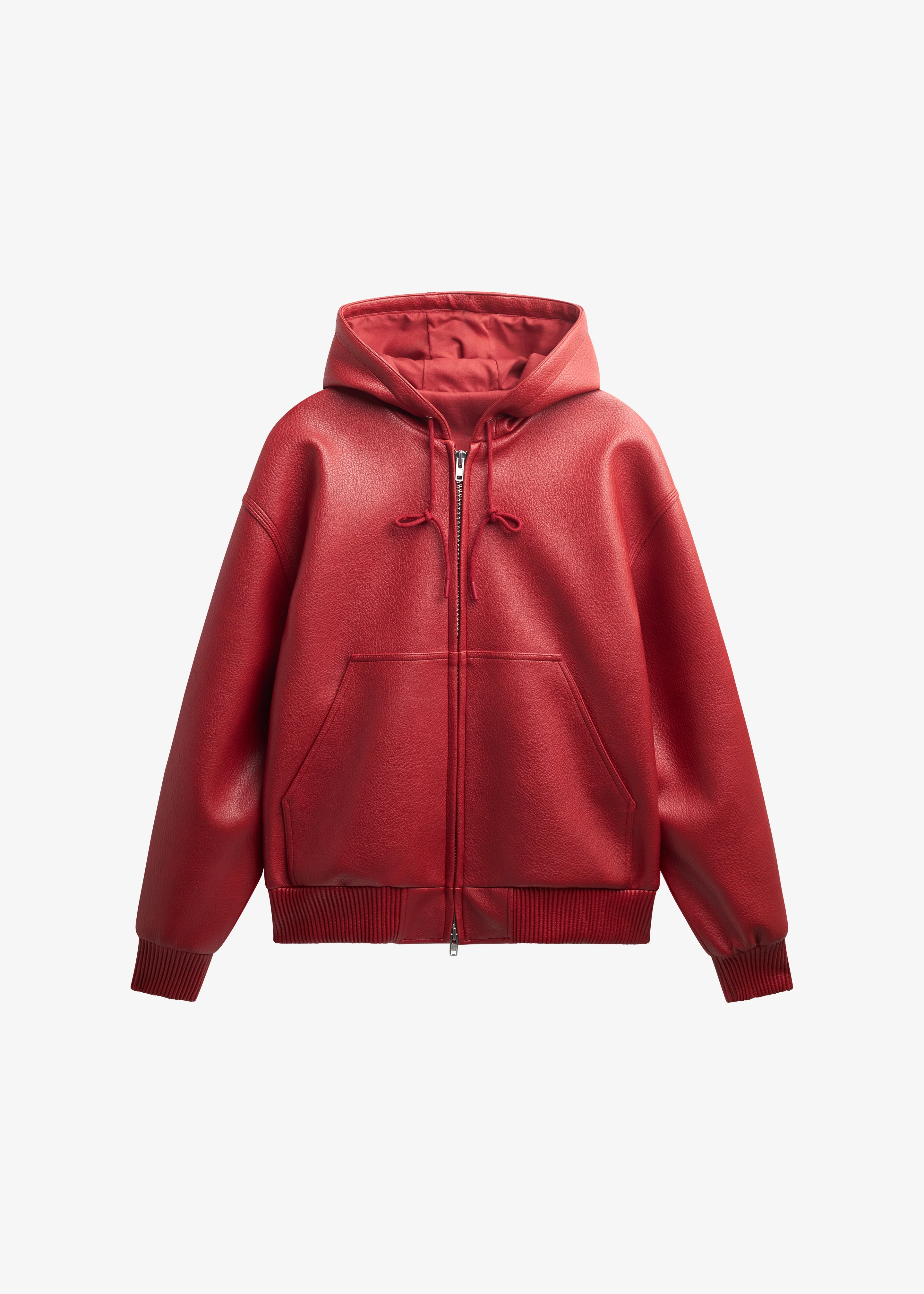 Kodai Faux Leather Bomber Jacket - Red - Image 11