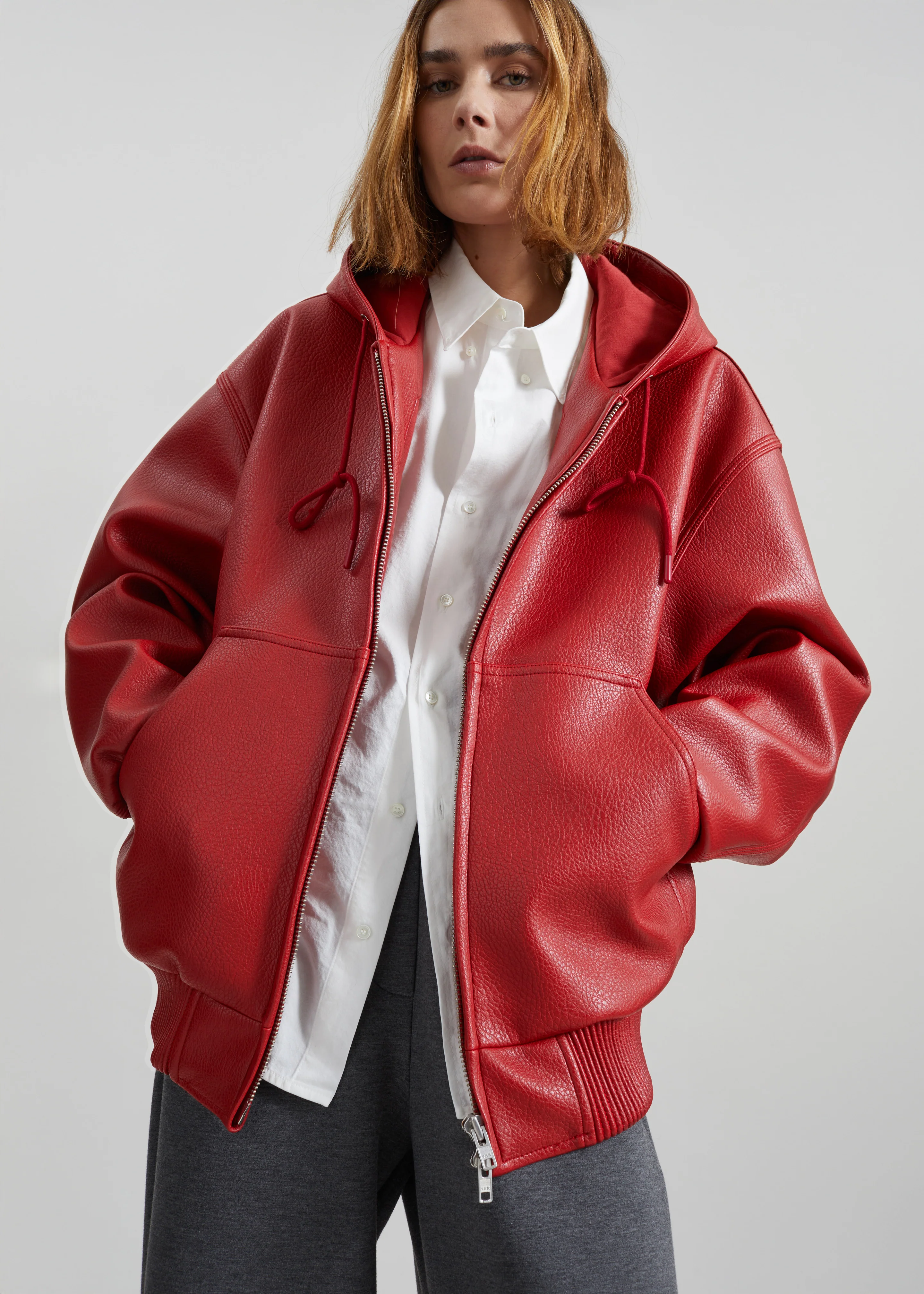Kodai Faux Leather Bomber Jacket - Red - Image 5