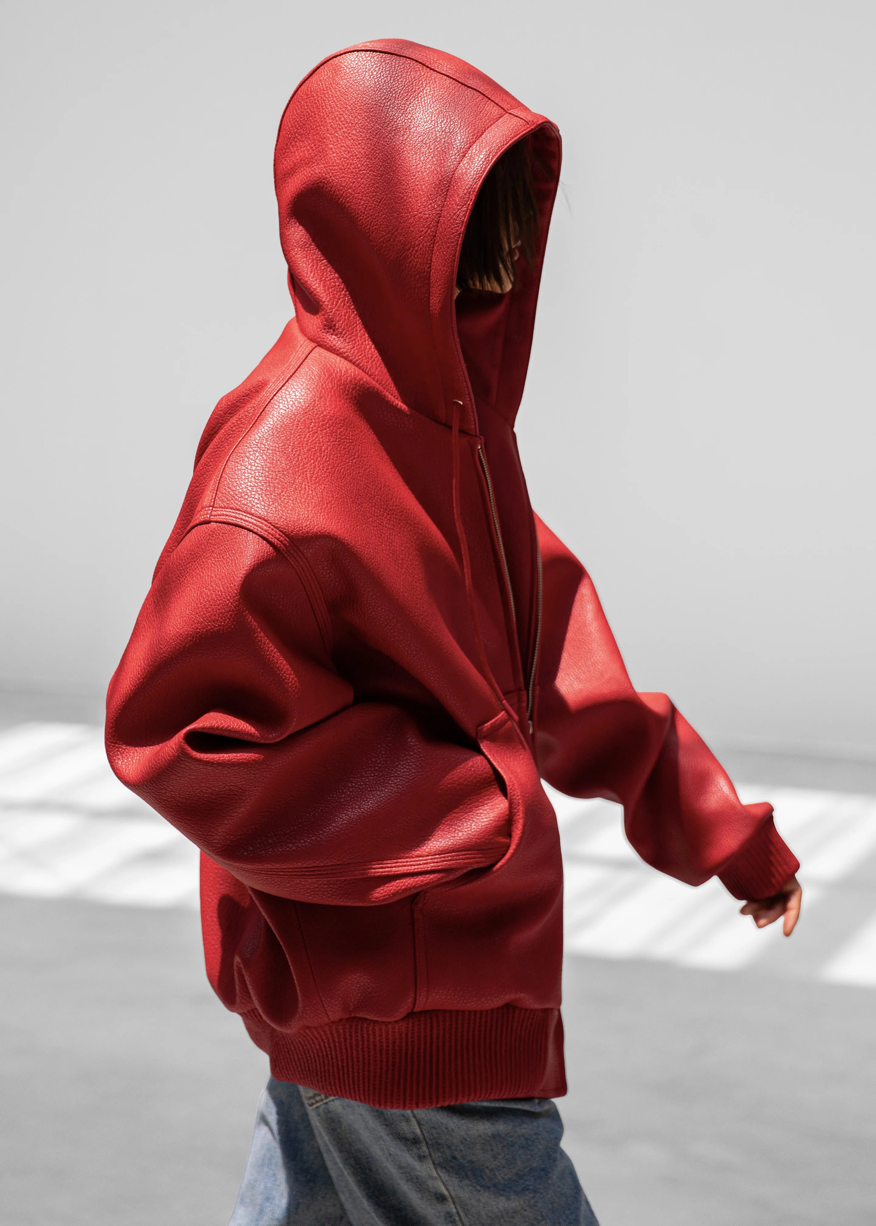 Kodai Faux Leather Bomber Jacket - Red - Image 6