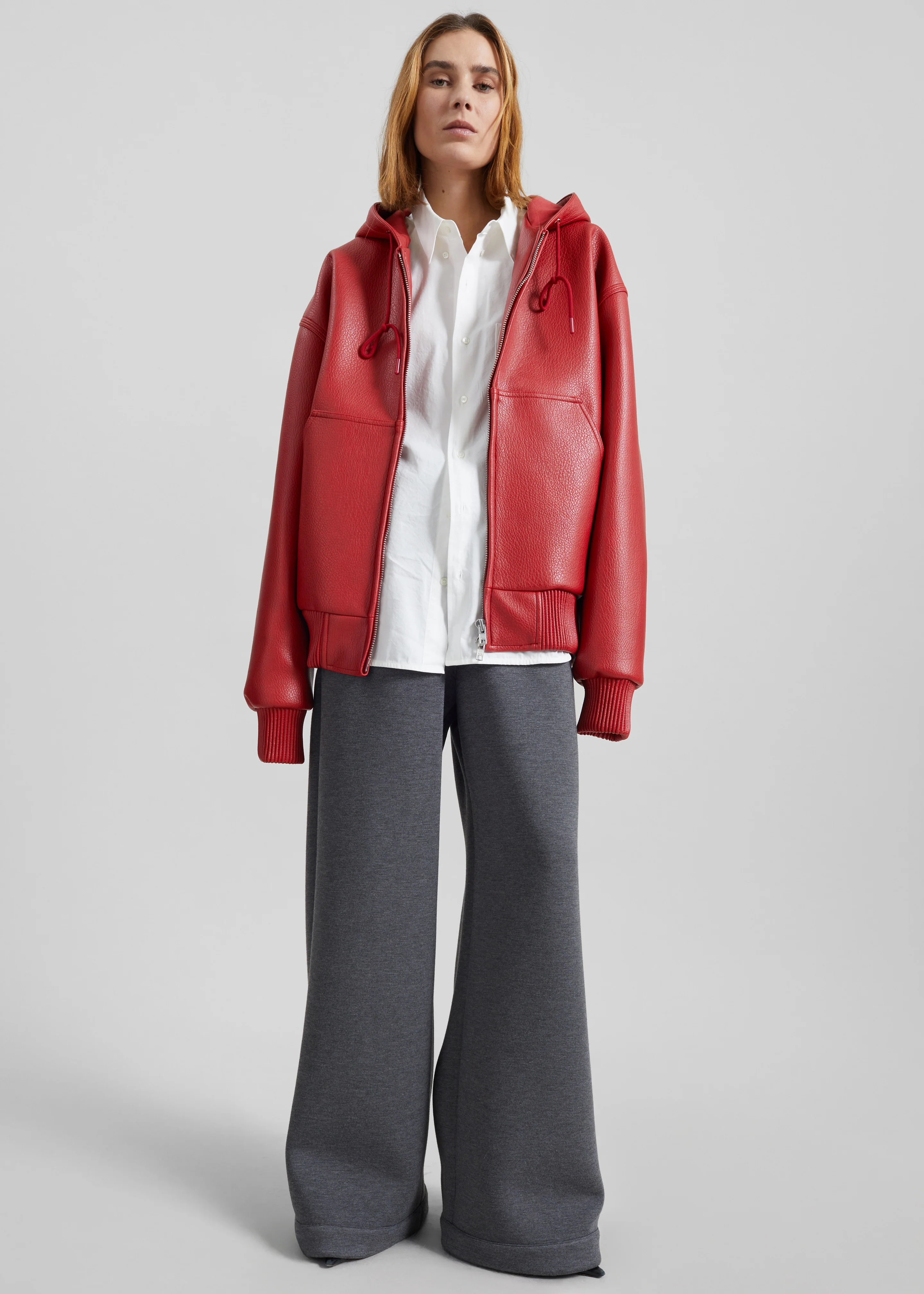 Kodai Faux Leather Bomber Jacket - Red - Image 7
