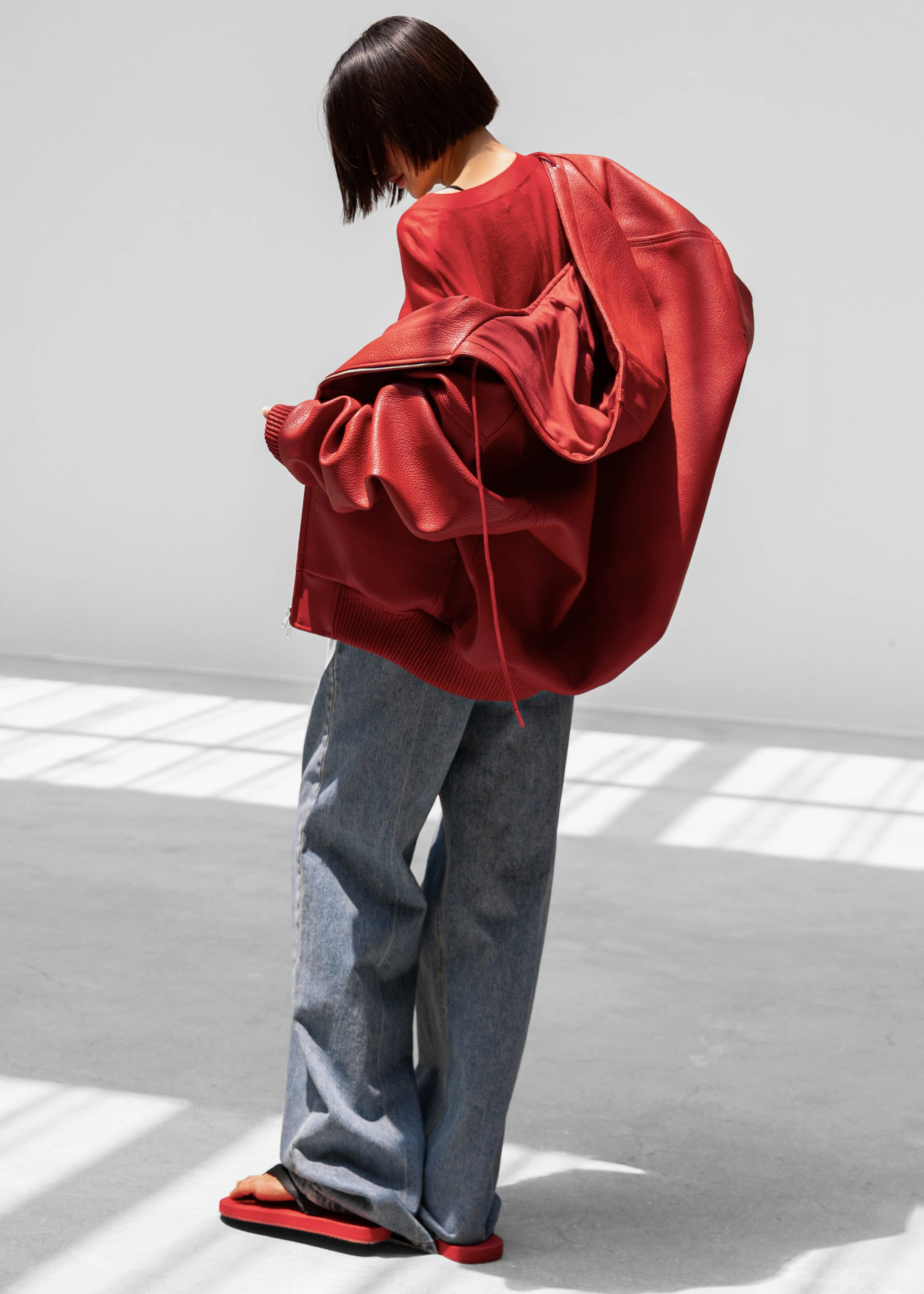 Kodai Faux Leather Bomber Jacket - Red - Image 9