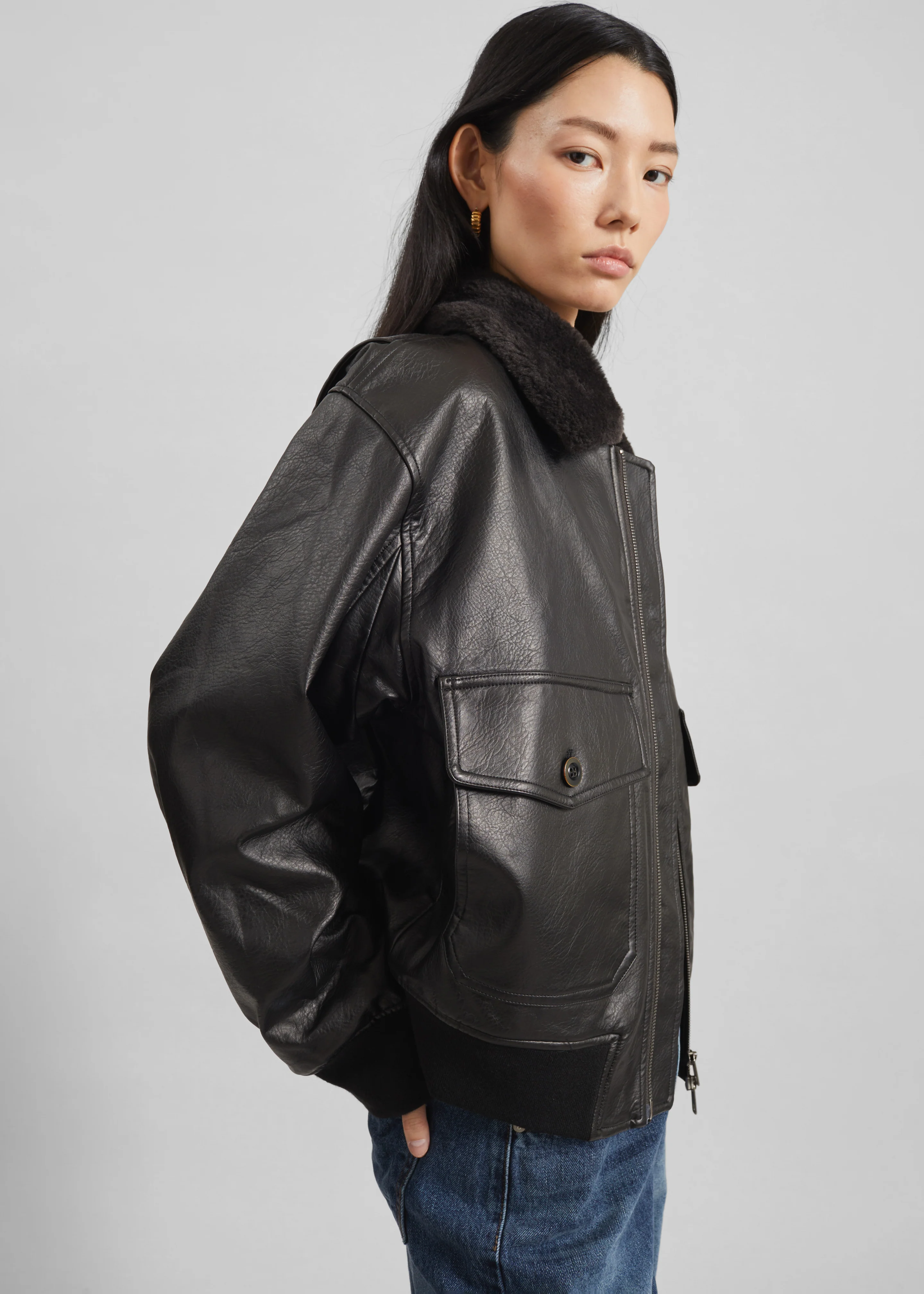 Kollam Faux Leather Boxy Jacket - Black - Image 2