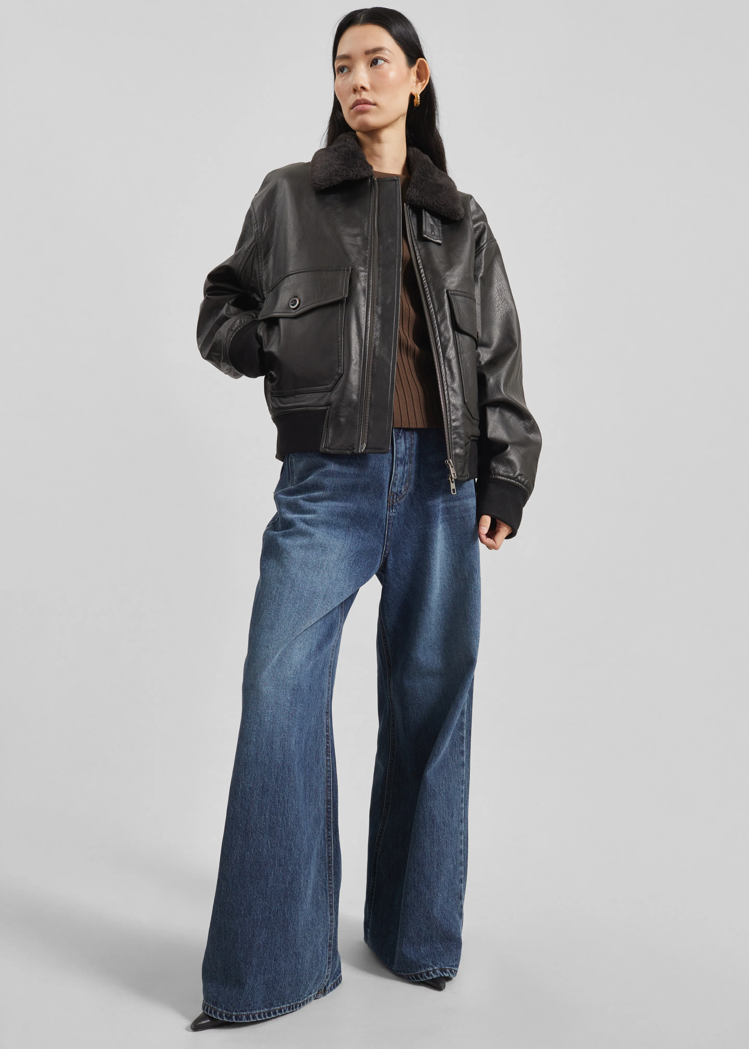 Kollam Faux Leather Boxy Jacket - Black - Image 3