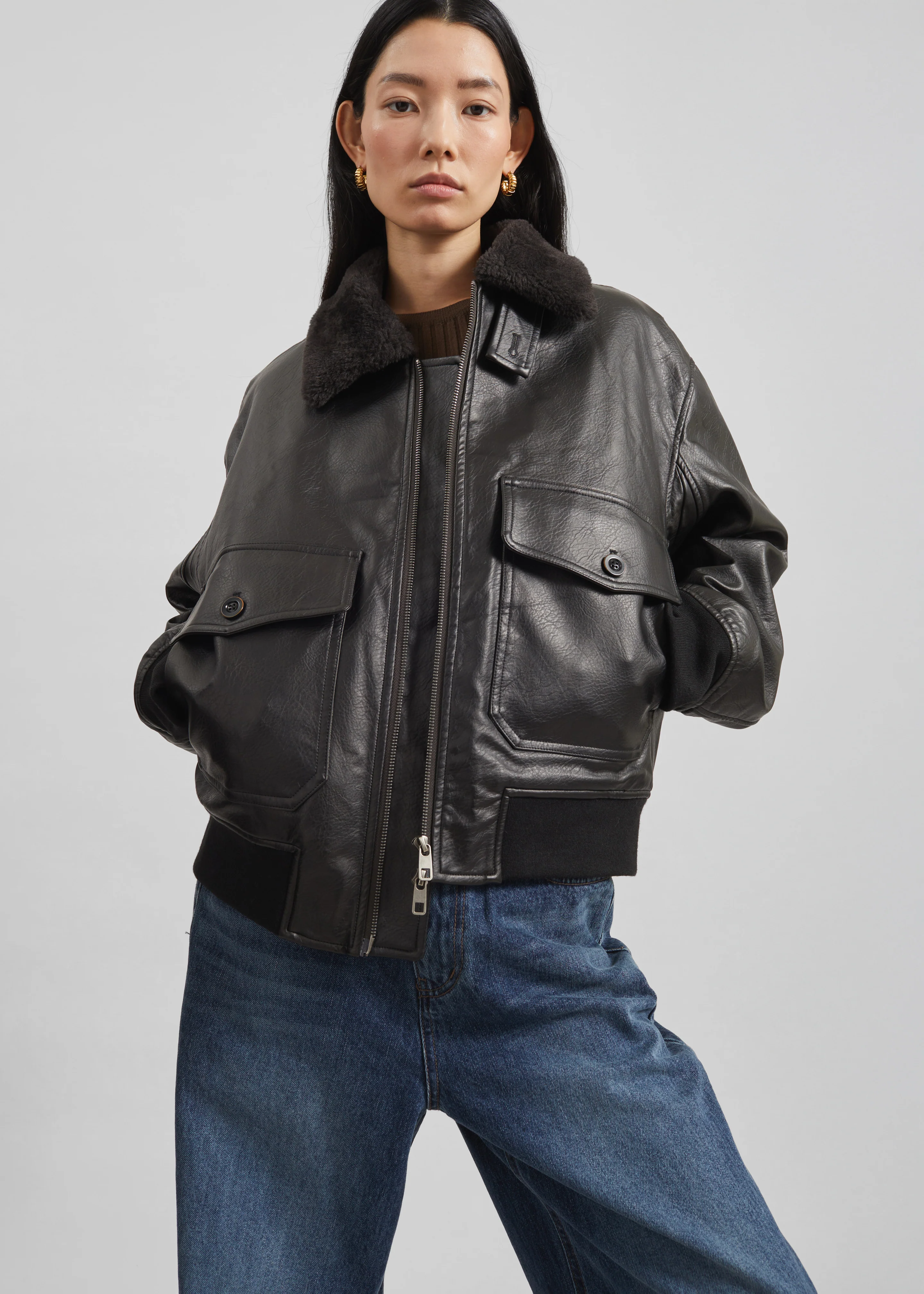 Kollam Faux Leather Boxy Jacket - Black - Image 5