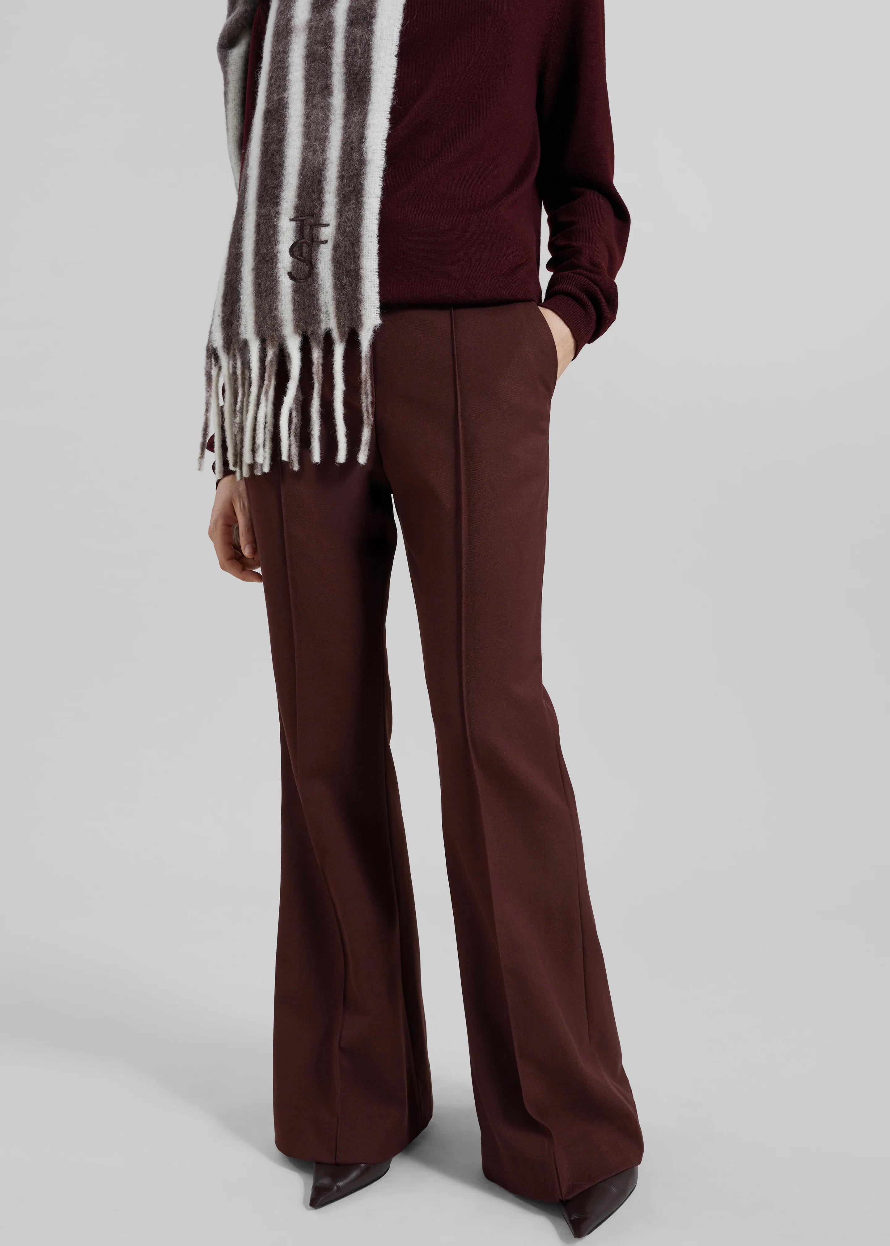Kvale Pintuck Flared Trousers - Burgundy - Image 2