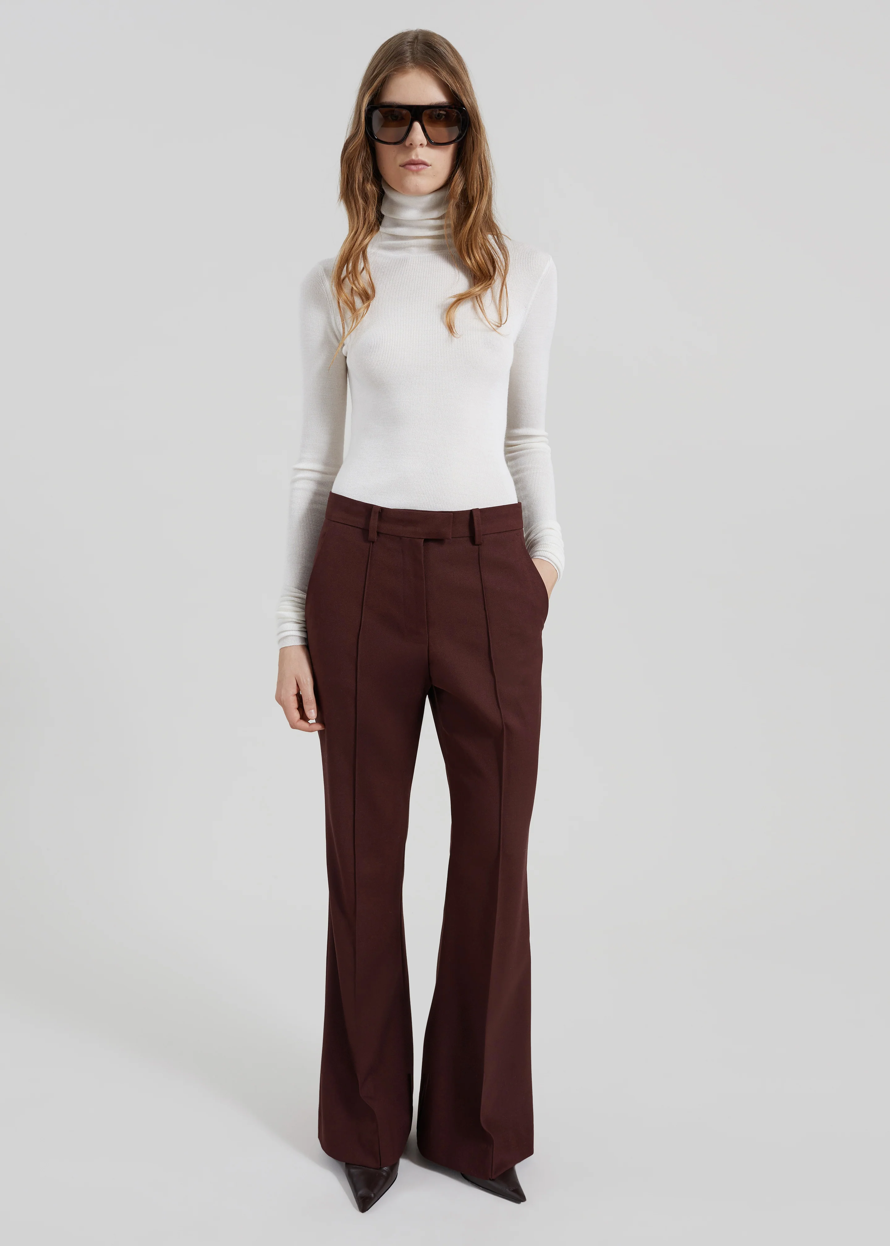 Kvale Pintuck Flared Trousers - Burgundy - Image 3