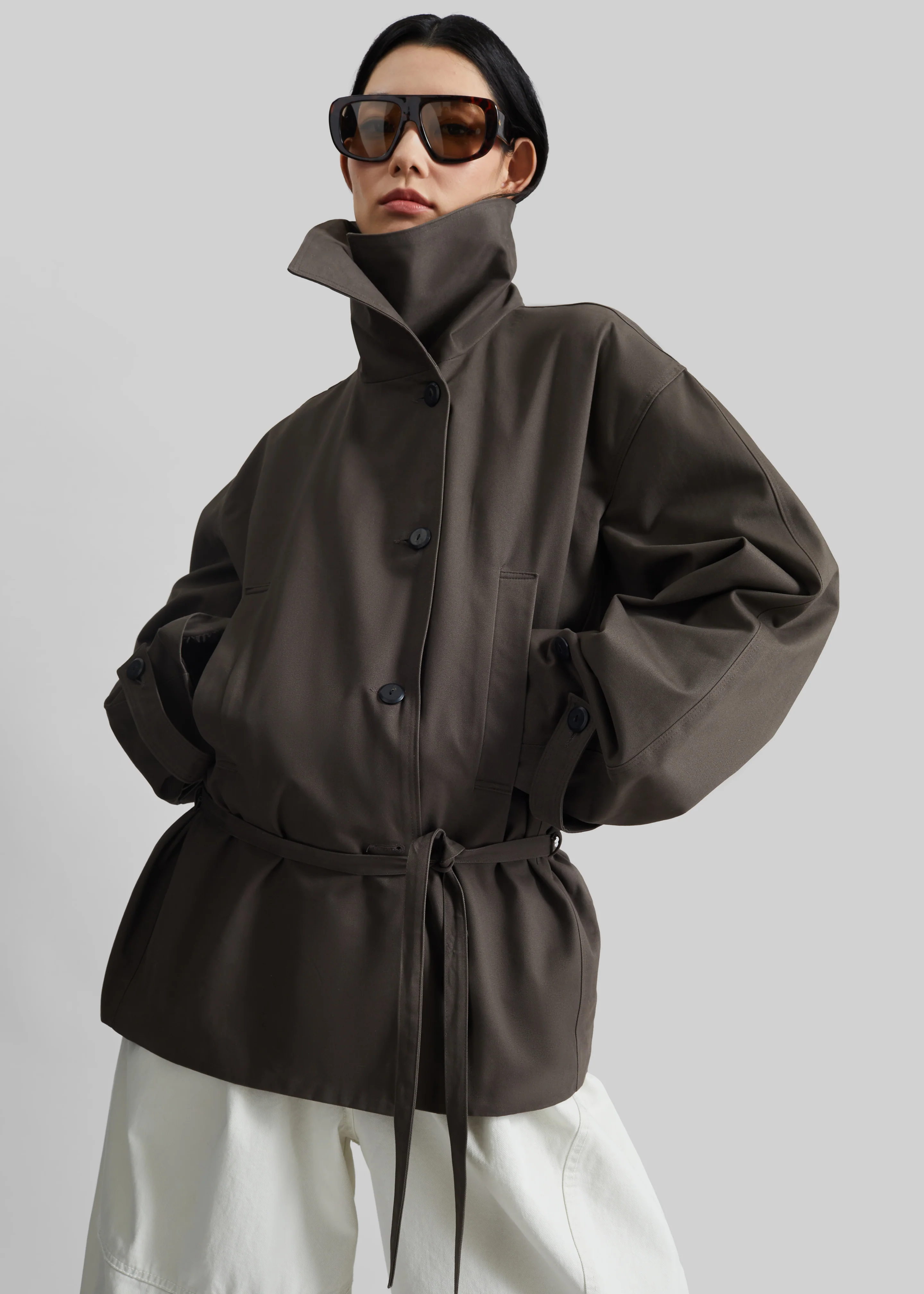 Lahti Belted Short Coat - Brown
