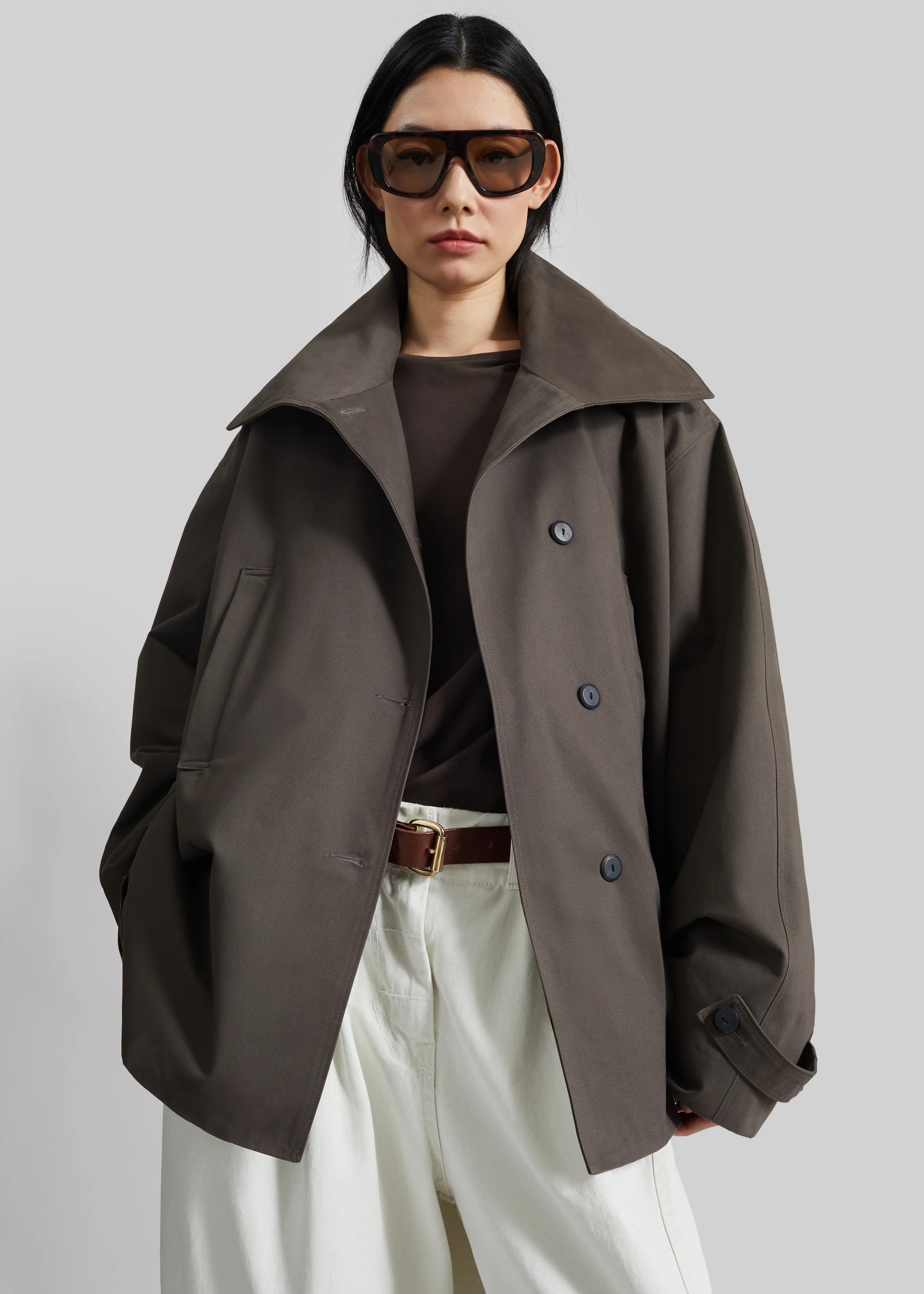 Lahti Belted Short Coat - Brown - Image 2