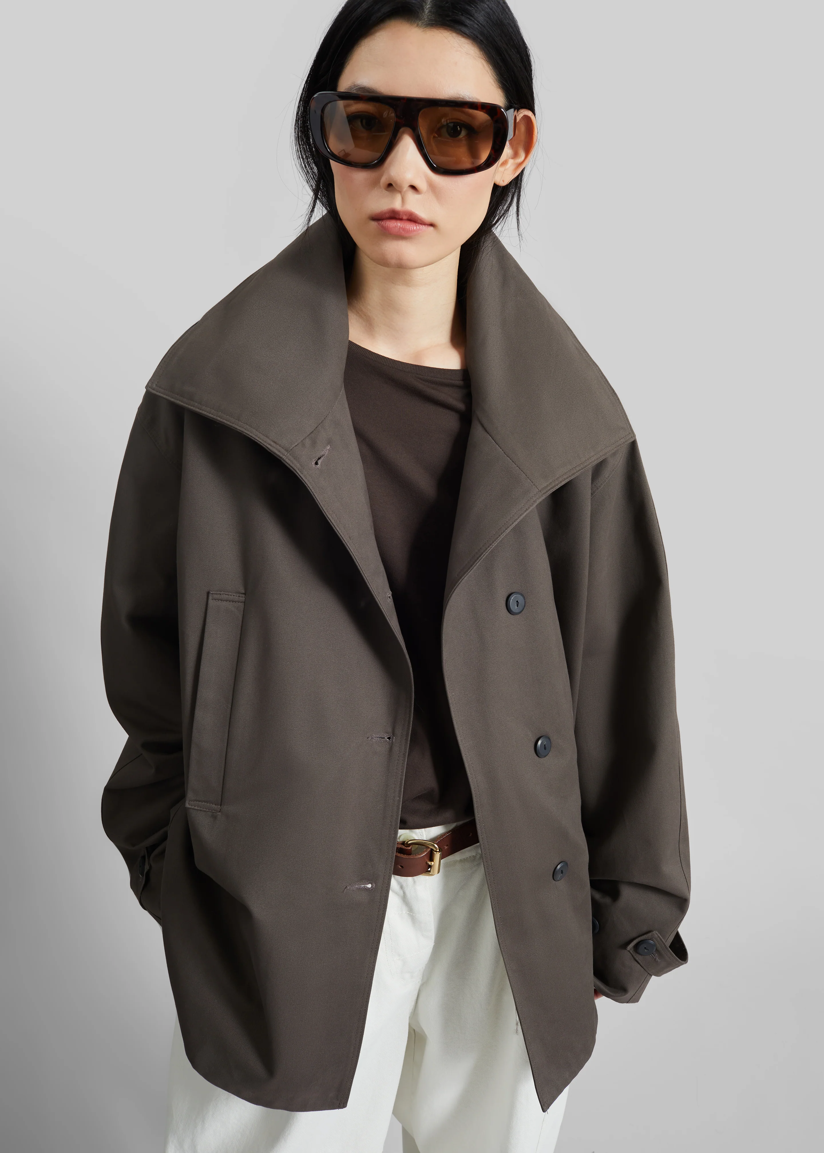 Lahti Belted Short Coat - Brown - Image 5