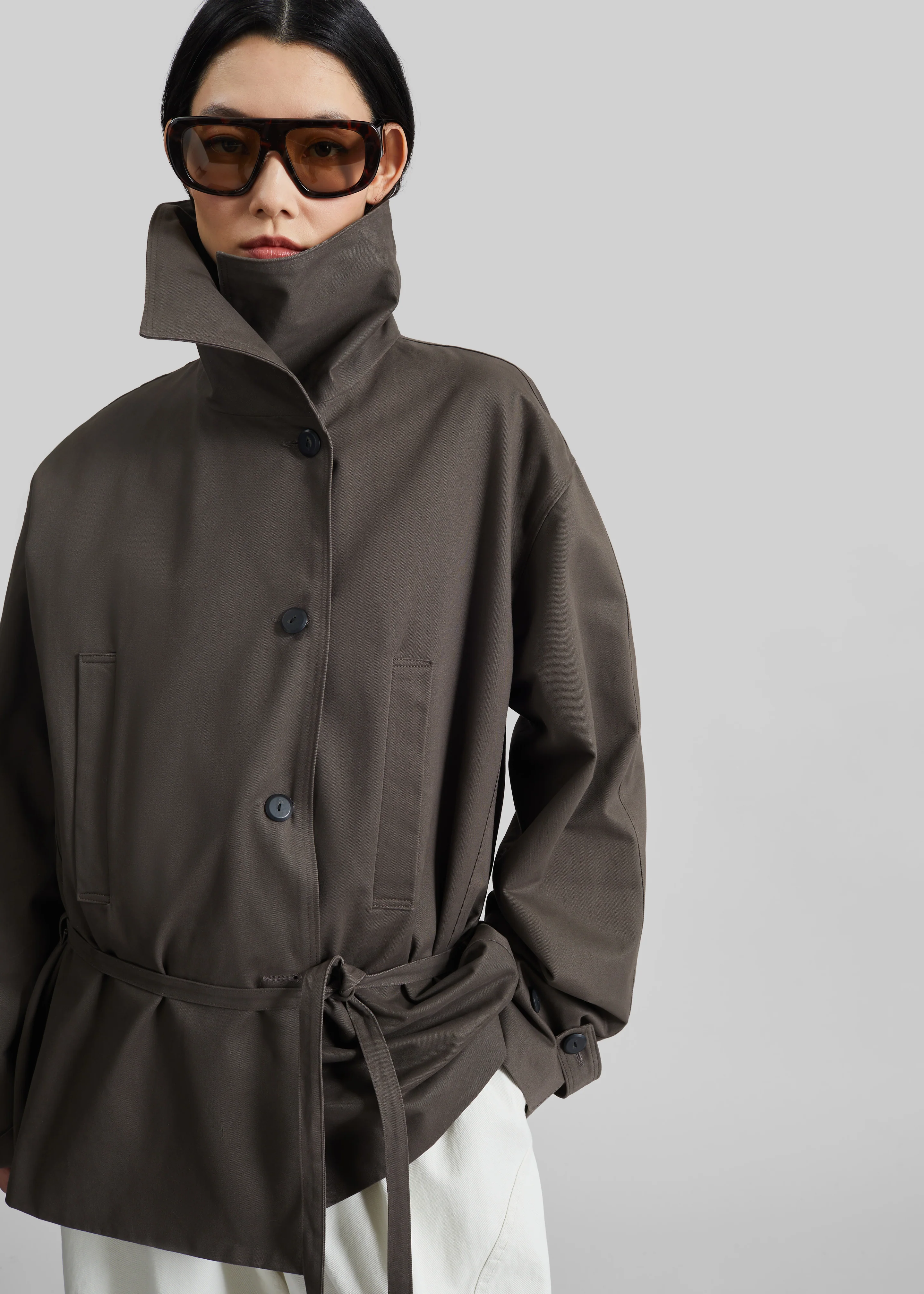 Lahti Belted Short Coat - Brown - Image 7