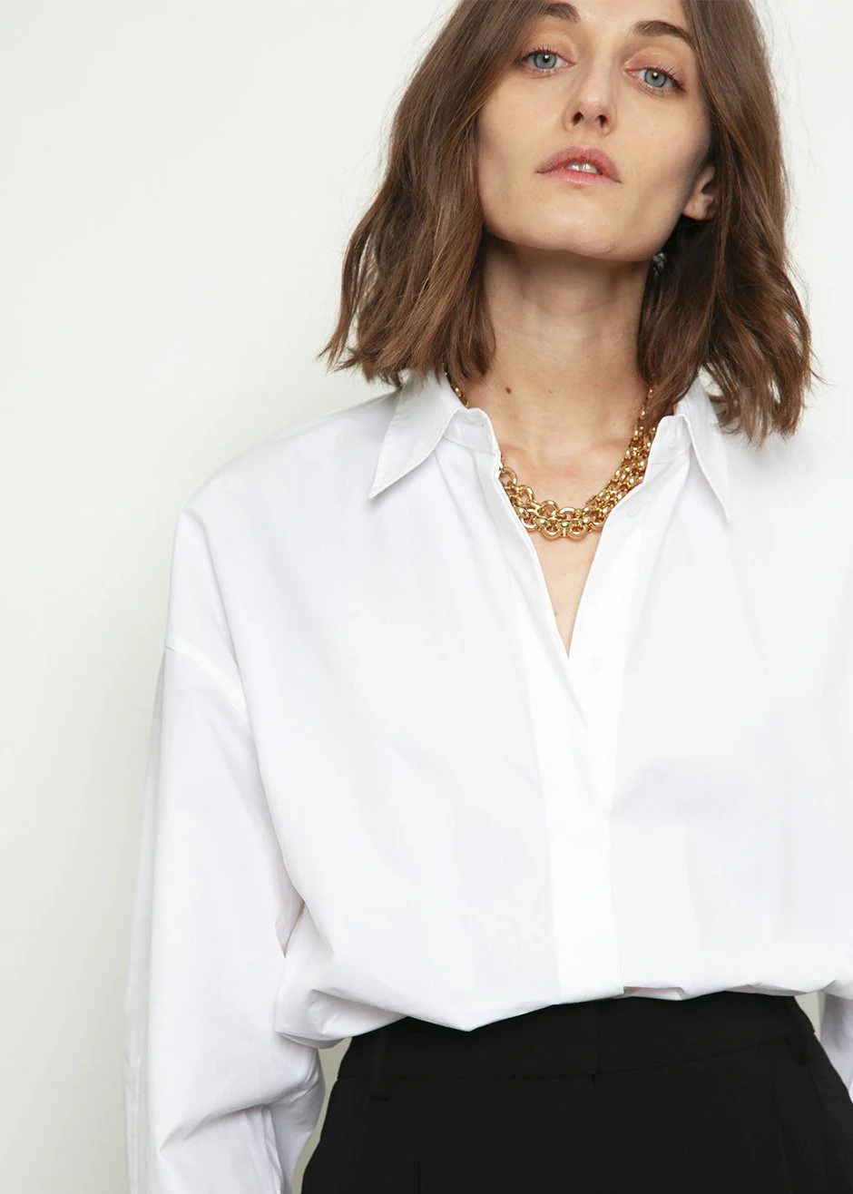 Lakely Oversized Button Down Shirt - White - Image 5