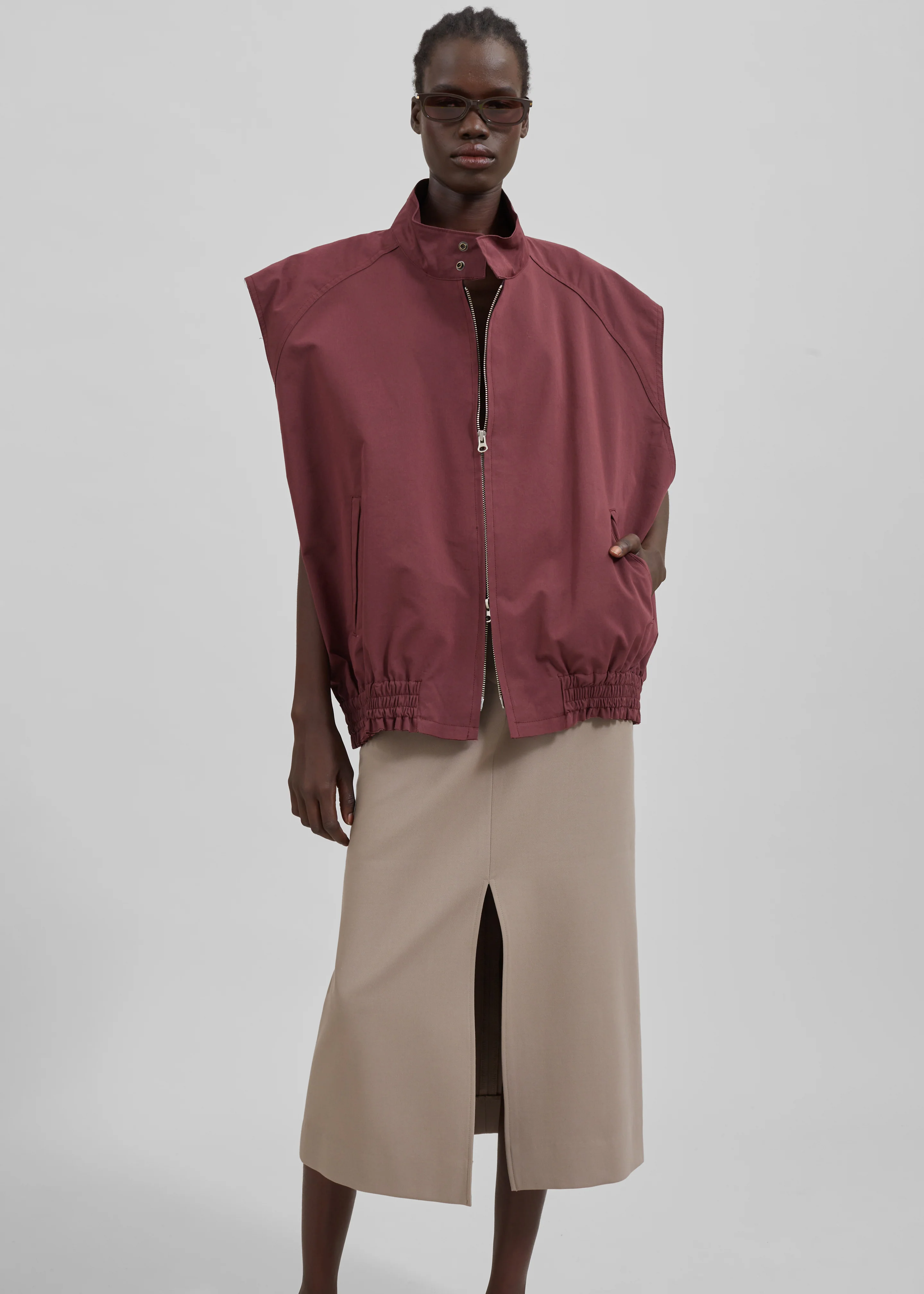 Lance Sleeveless Bomber Jacket - Burgundy - Image 5