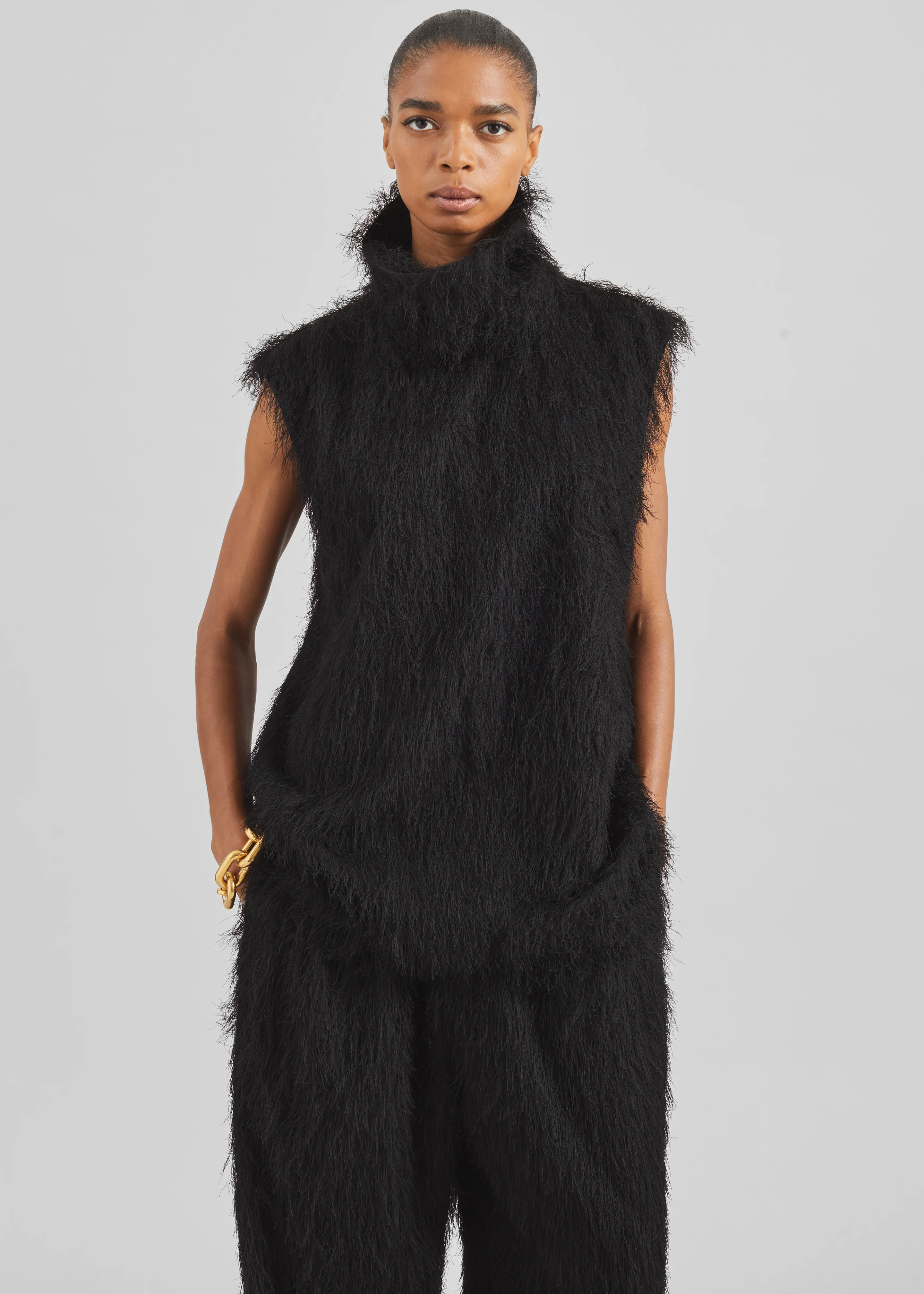 Lancy Fringed Funnel Neck Dress - Black - Image 3