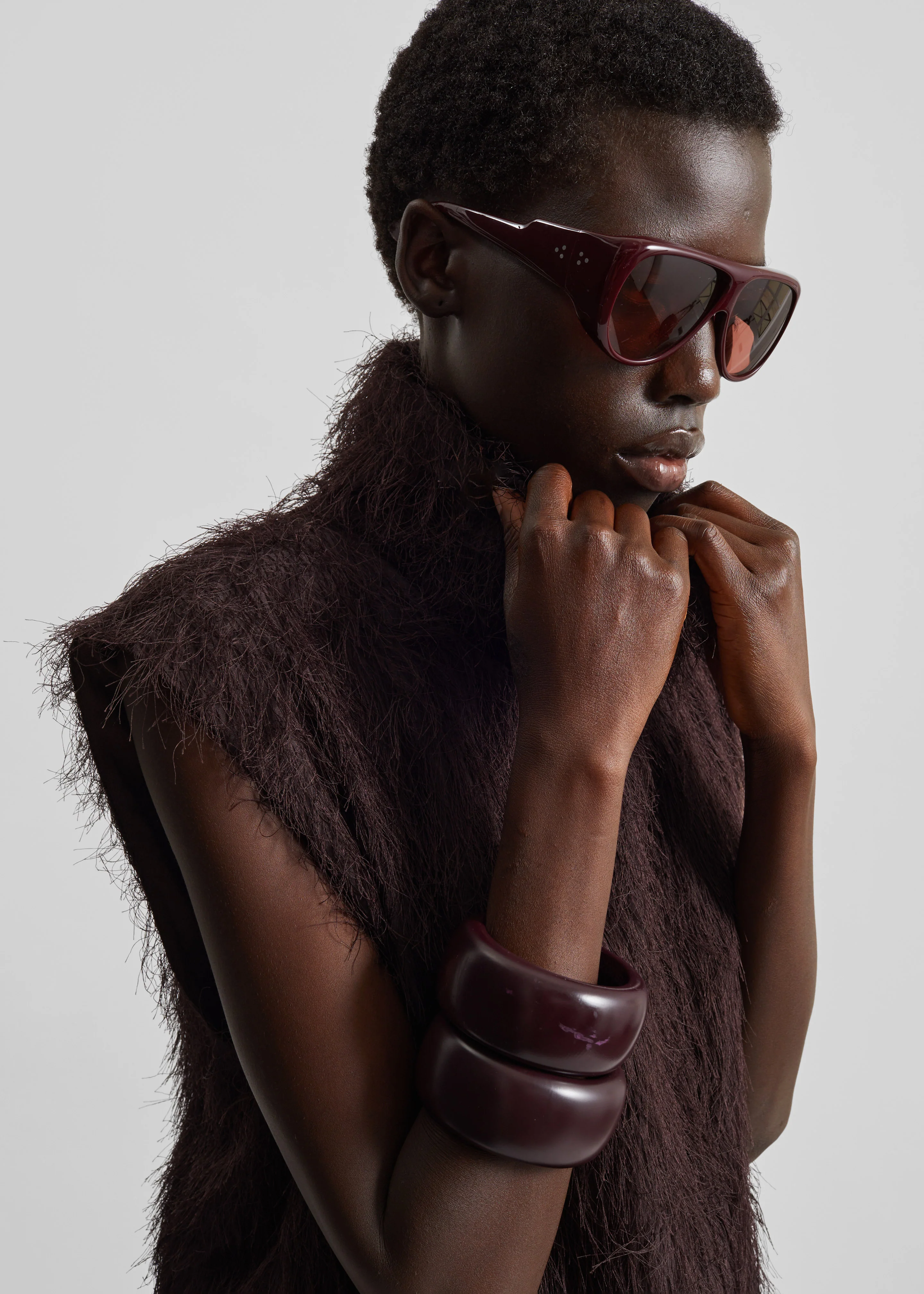 Lancy Fringed Funnel Neck Dress - Dark Brown - Image 3
