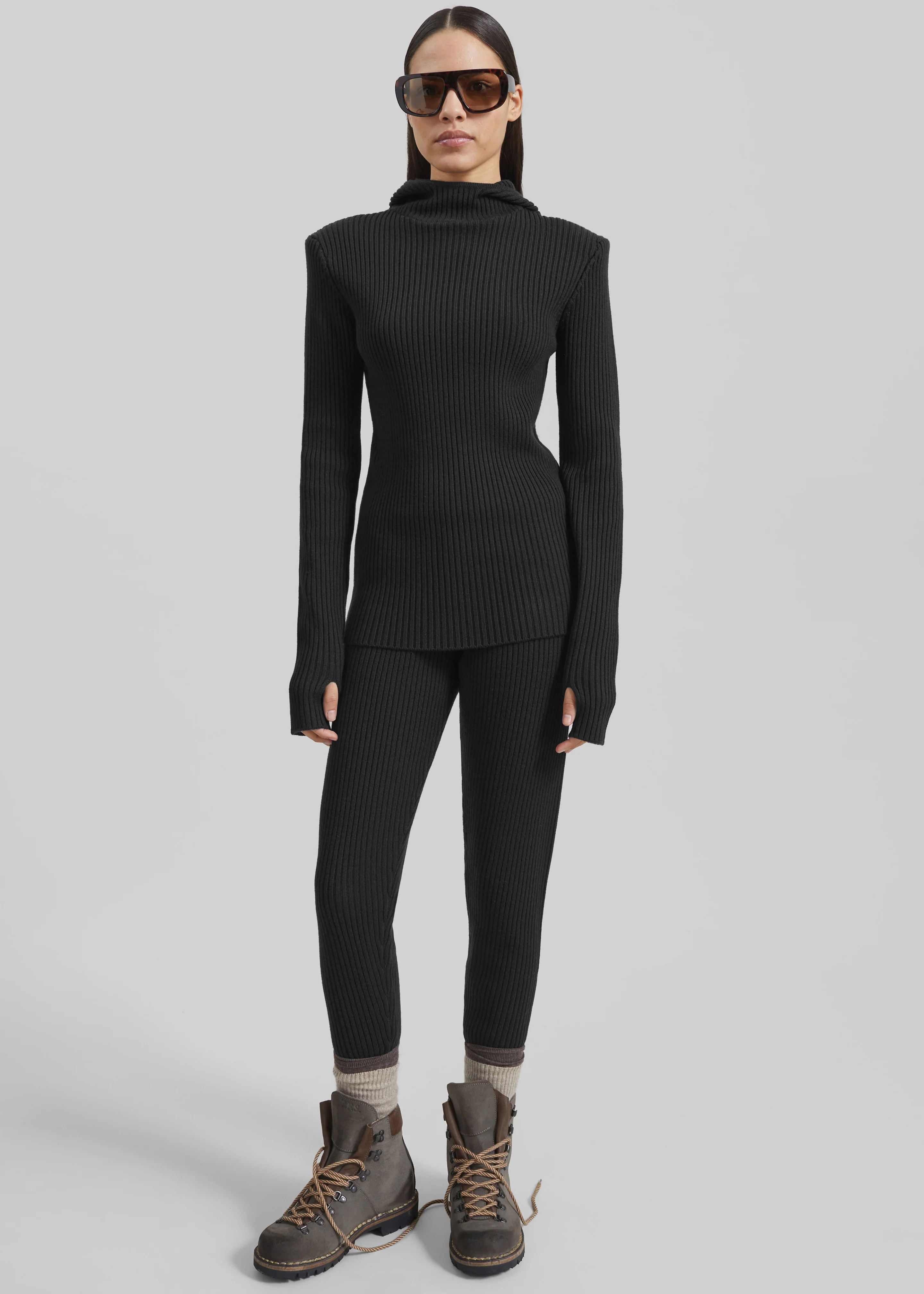 Larice Hooded Knit Top - Black - Image 2