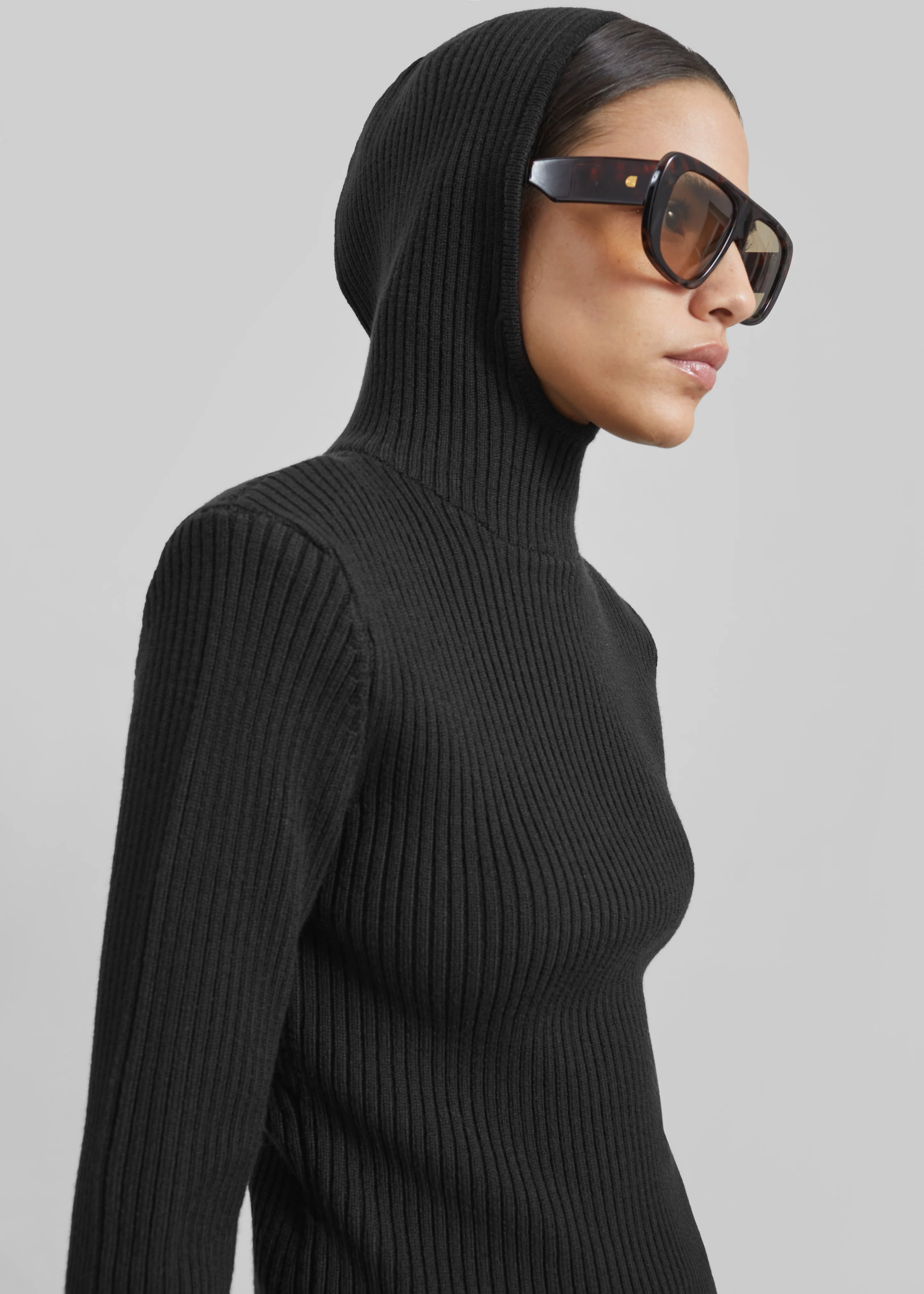 Larice Hooded Knit Top - Black - Image 3
