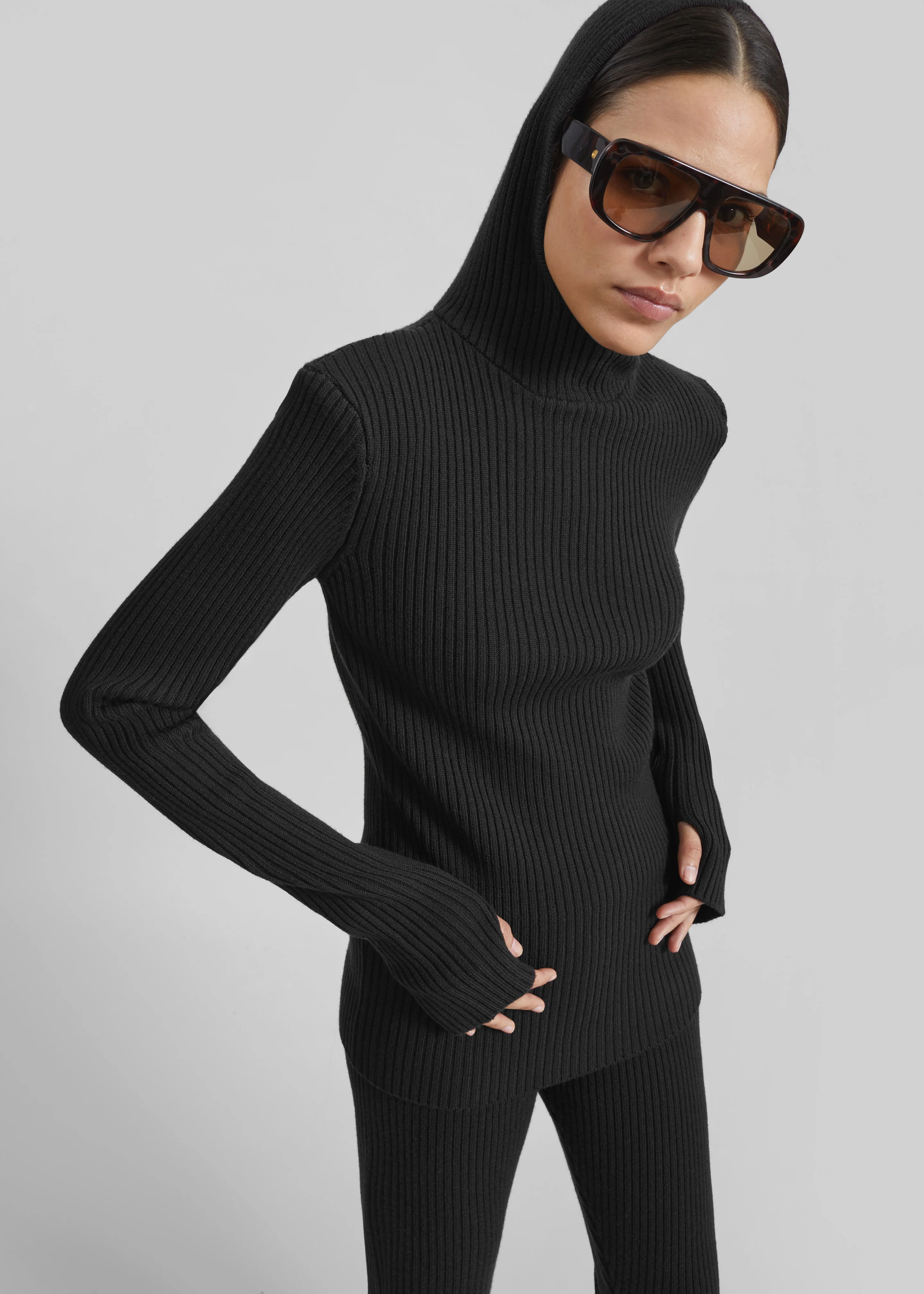 Larice Hooded Knit Top - Black - Image 4