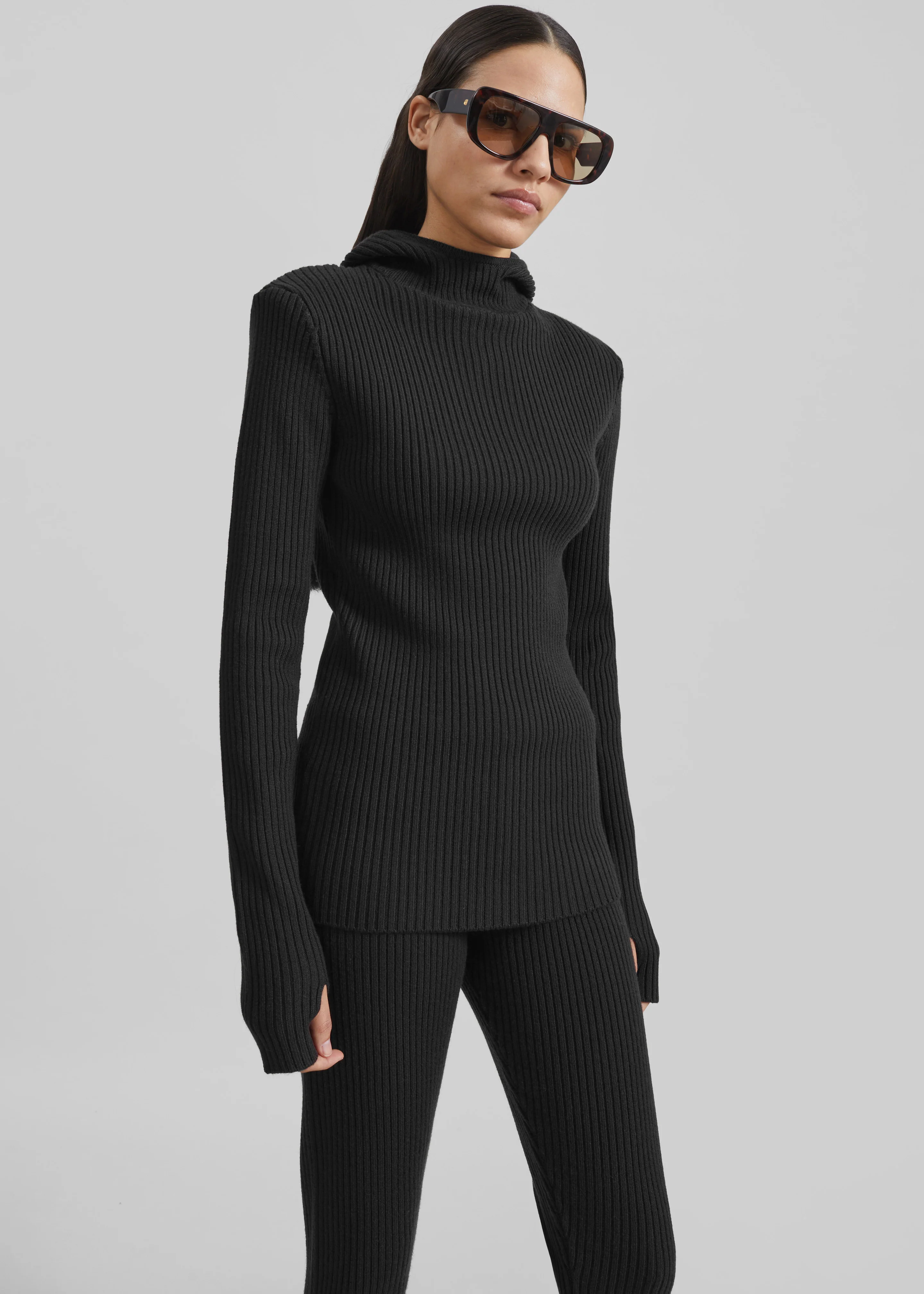 Larice Hooded Knit Top - Black - Image 5