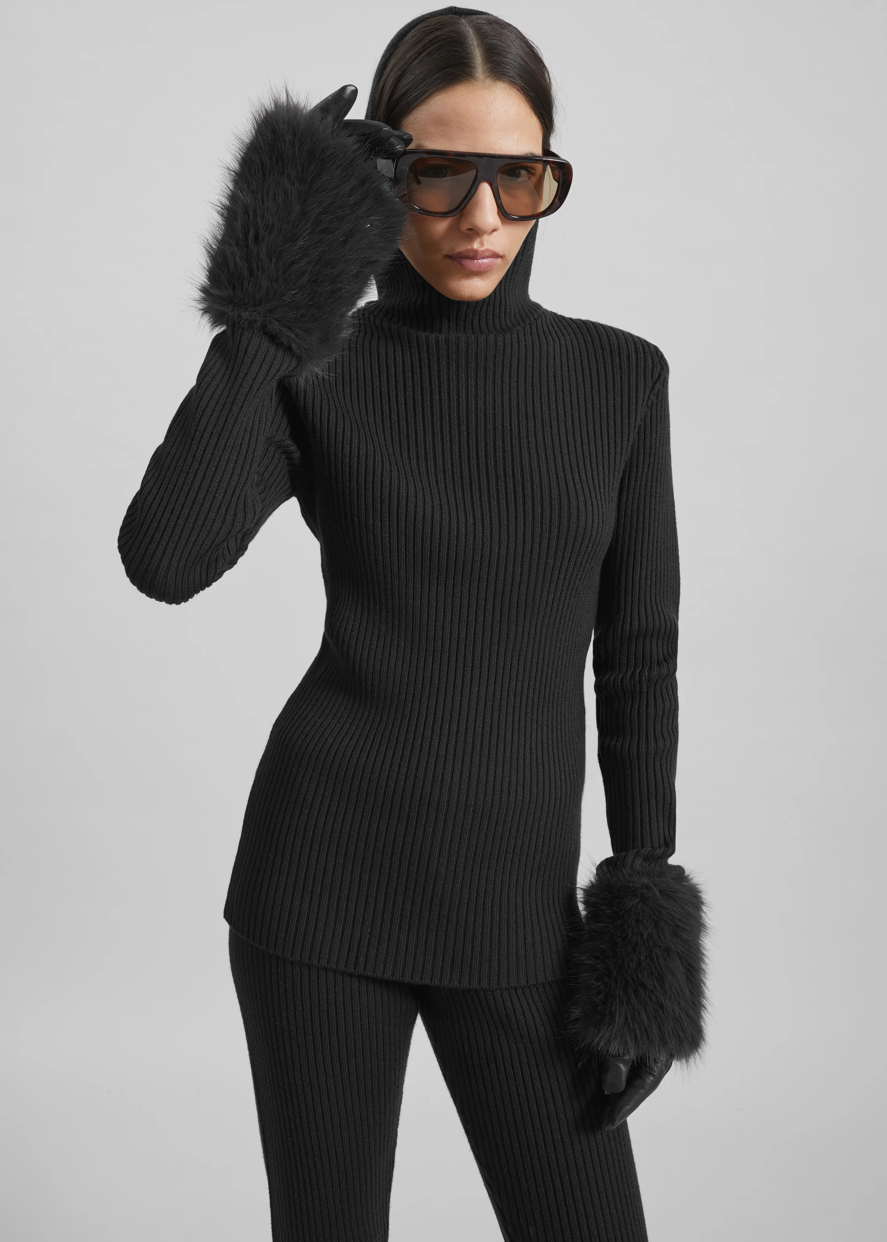 Larice Hooded Knit Top - Black - Image 7