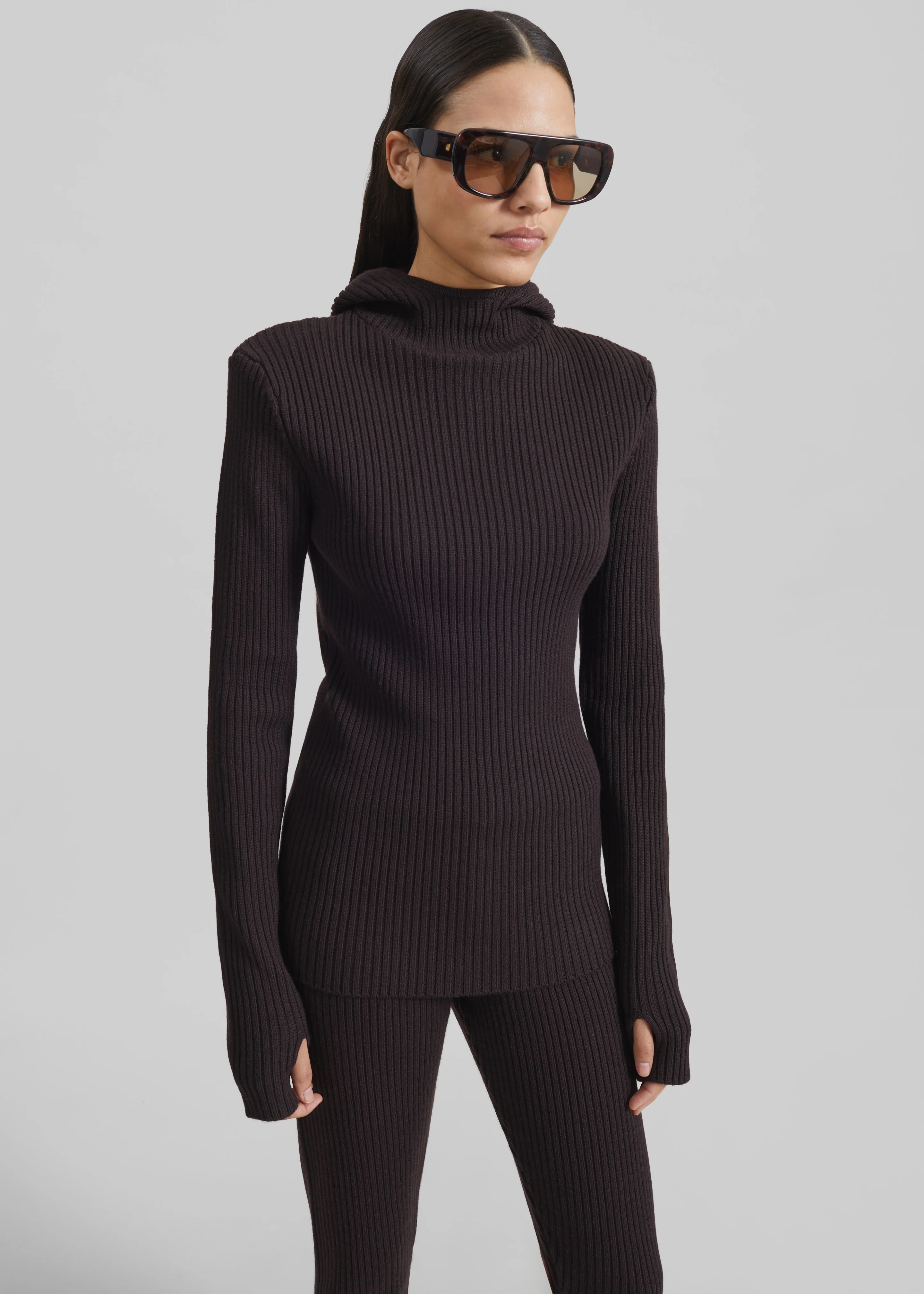 Larice Hooded Knit Top - Brown - Image 3