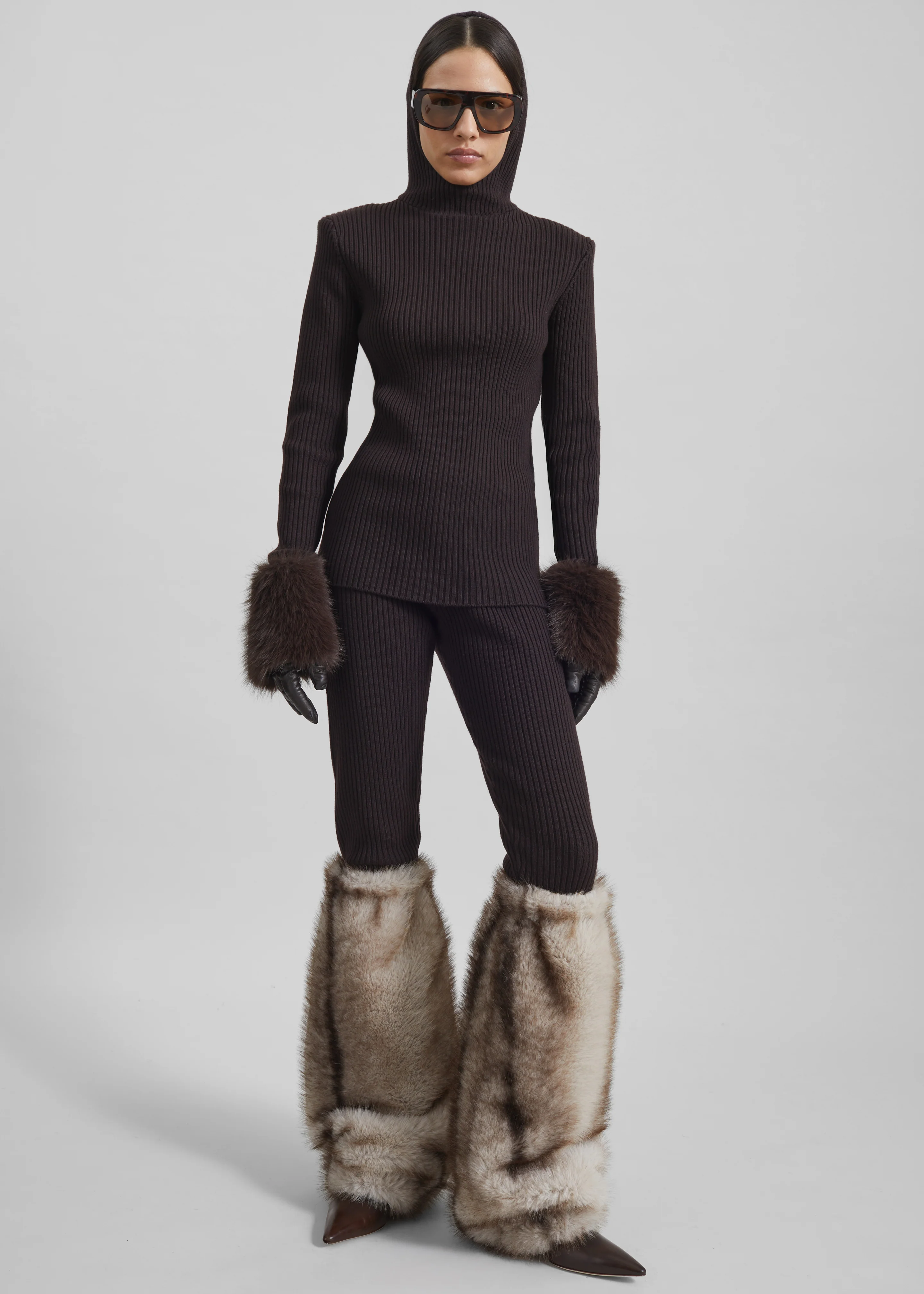 Larice Hooded Knit Top - Brown - Image 5