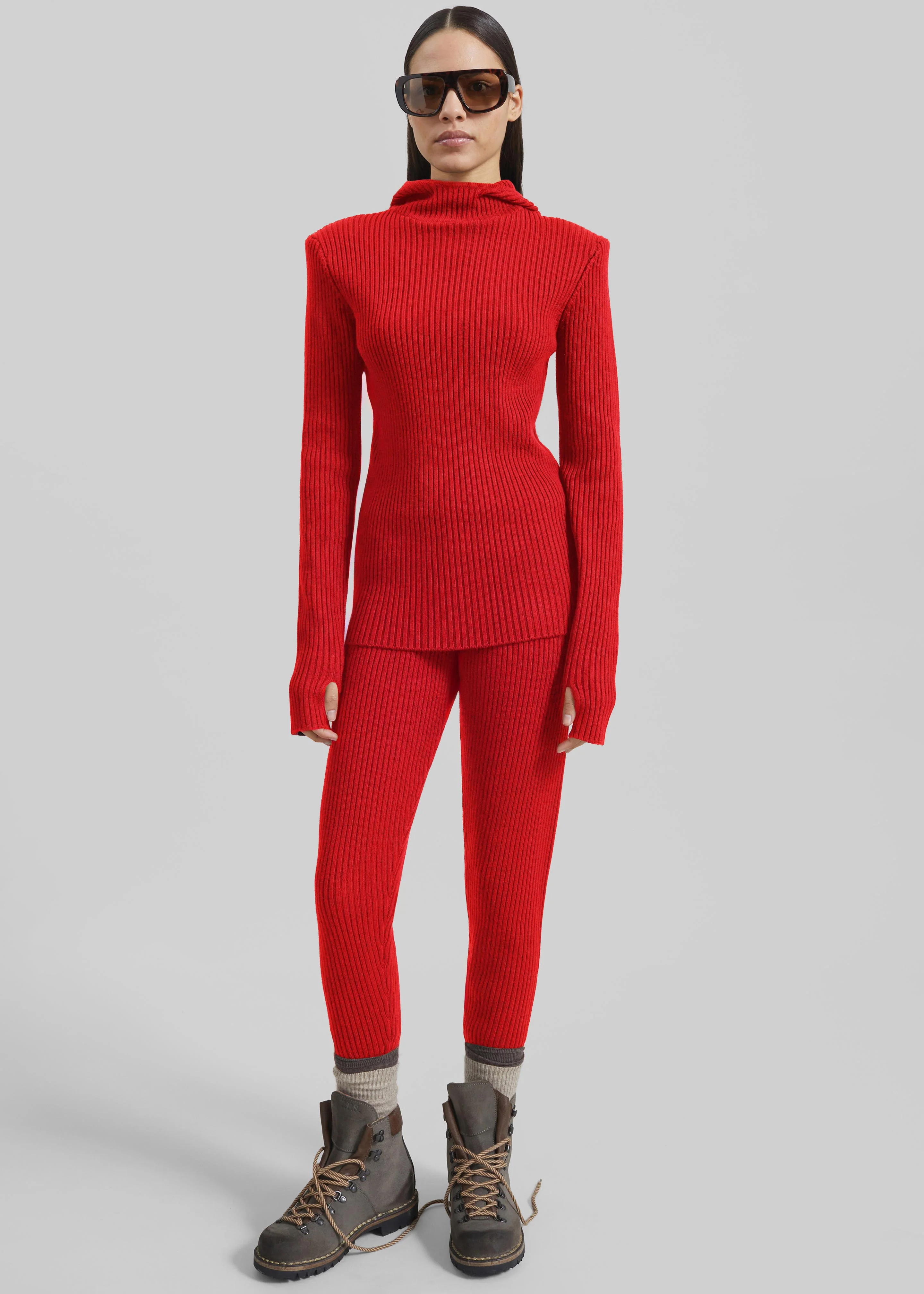 Larice Hooded Knit Top - Red - Image 2