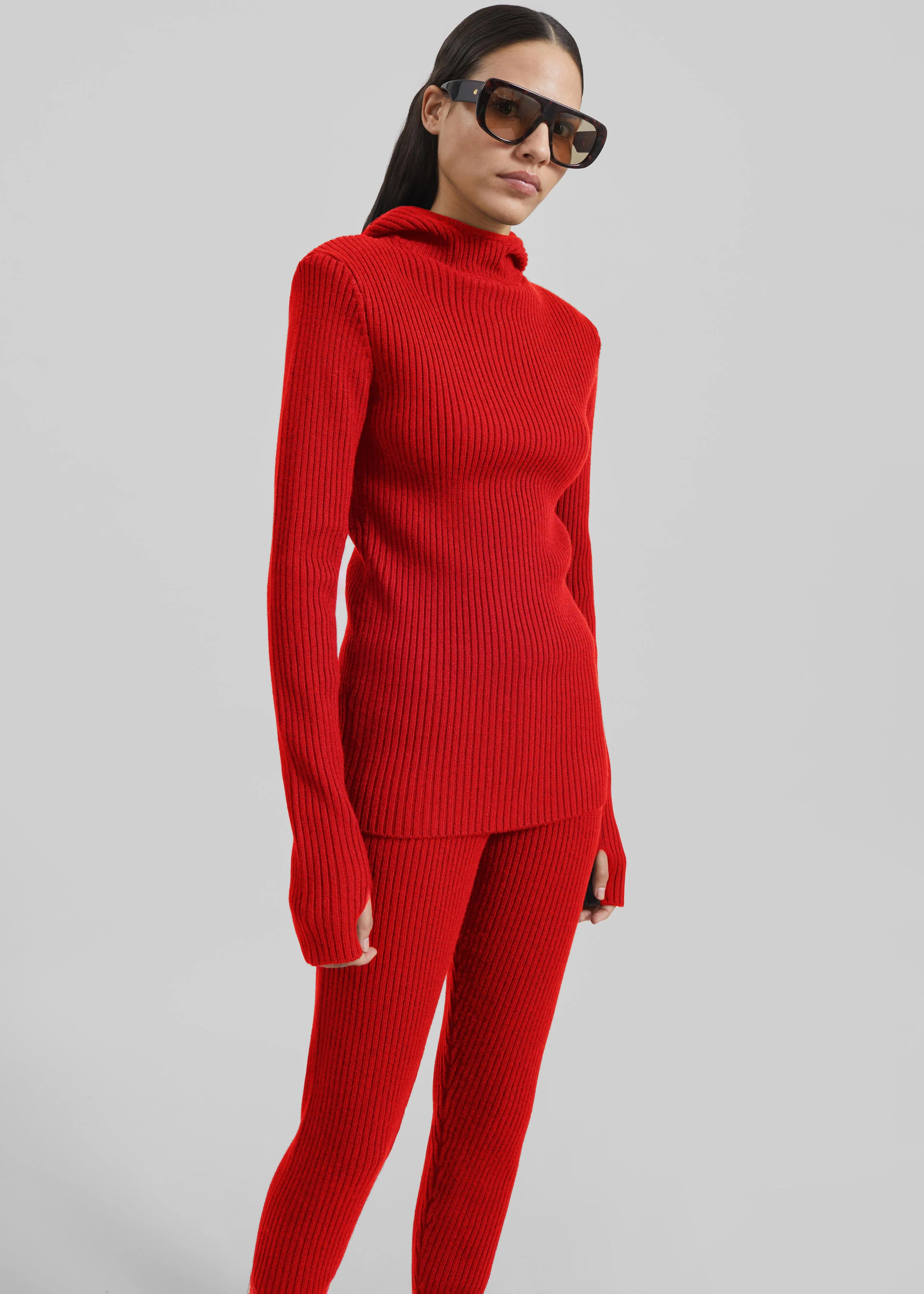 Larice Hooded Knit Top - Red - Image 6