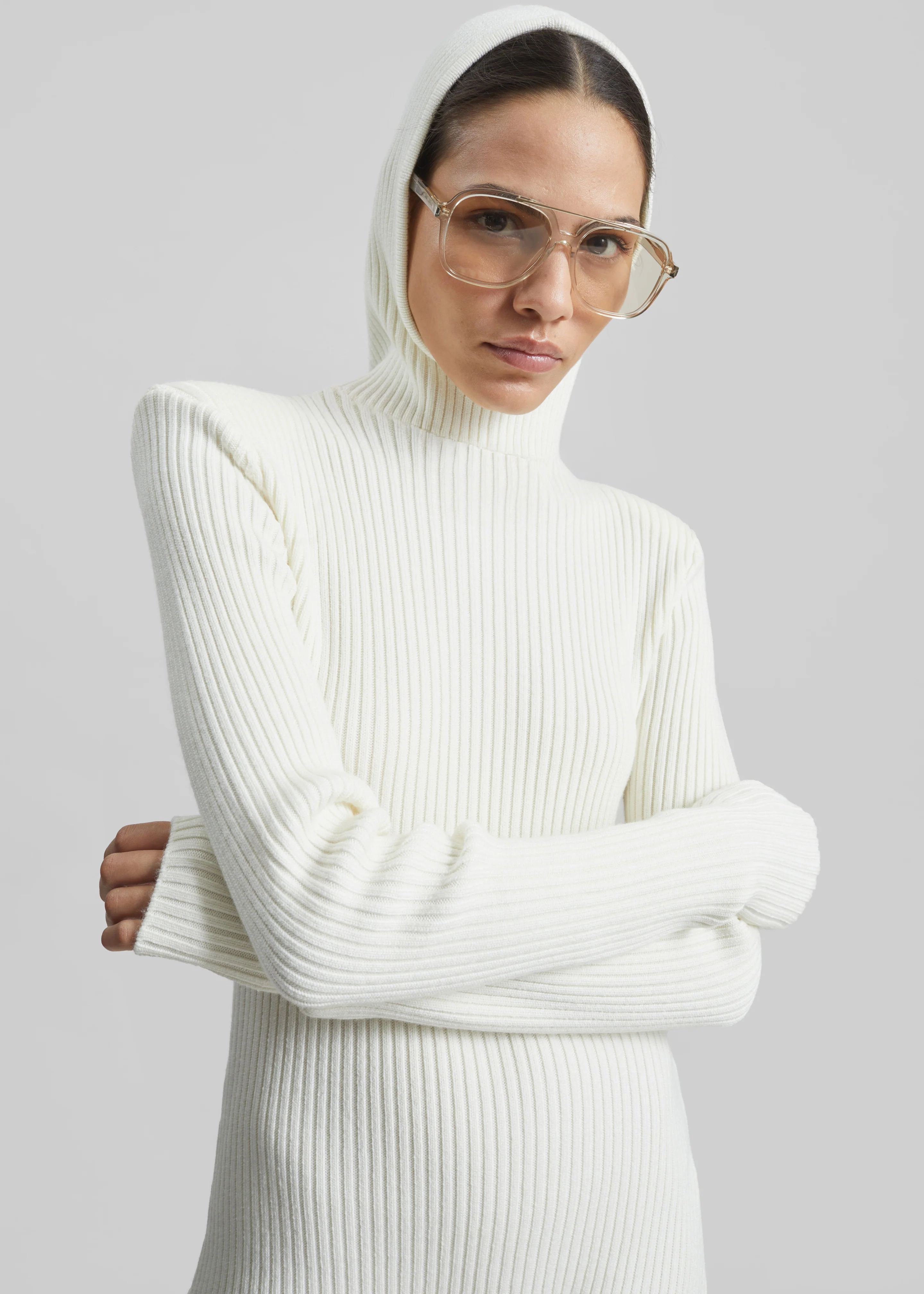 Larice Hooded Knit Top - White - Image 3