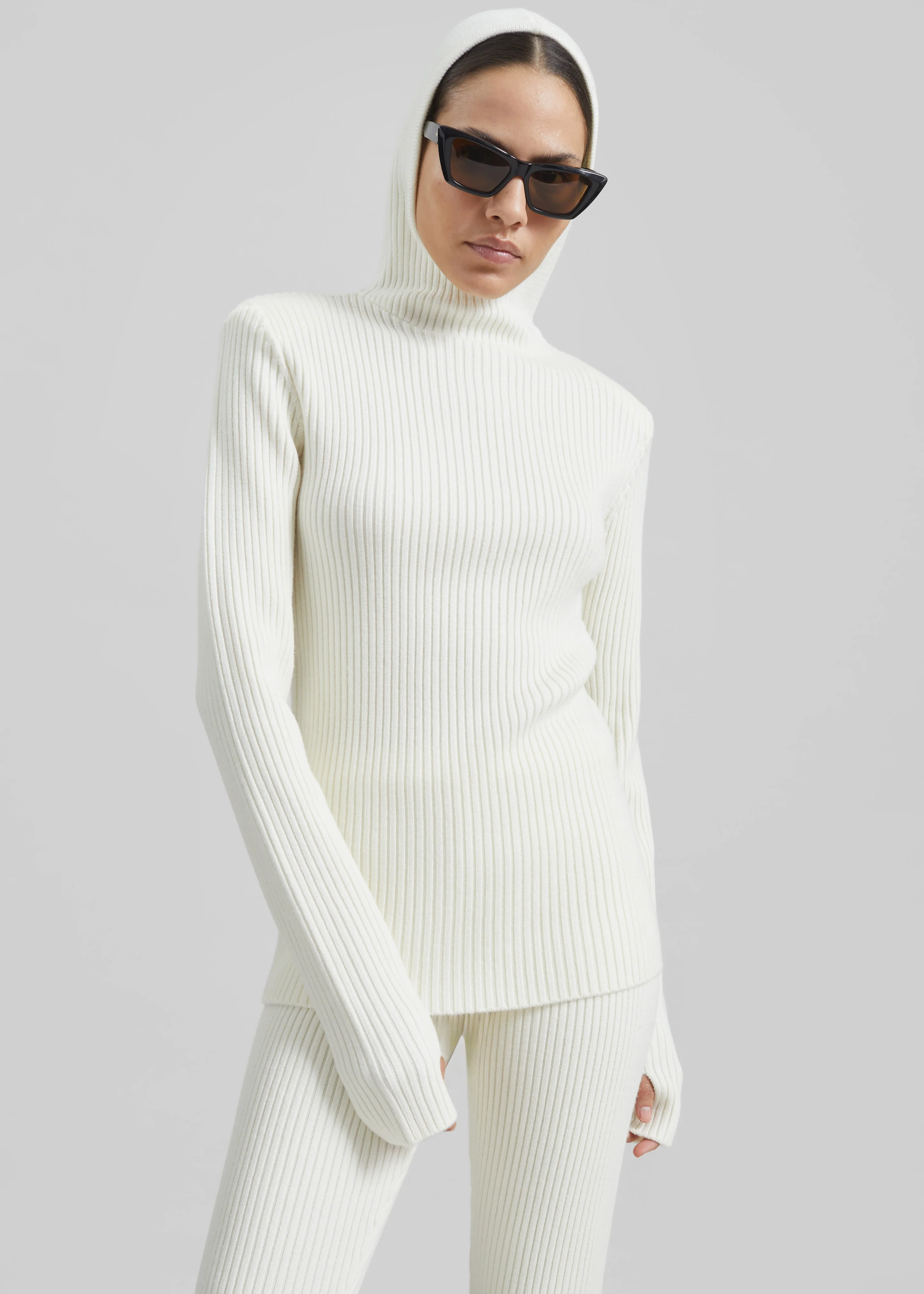 Larice Hooded Knit Top - White - Image 4
