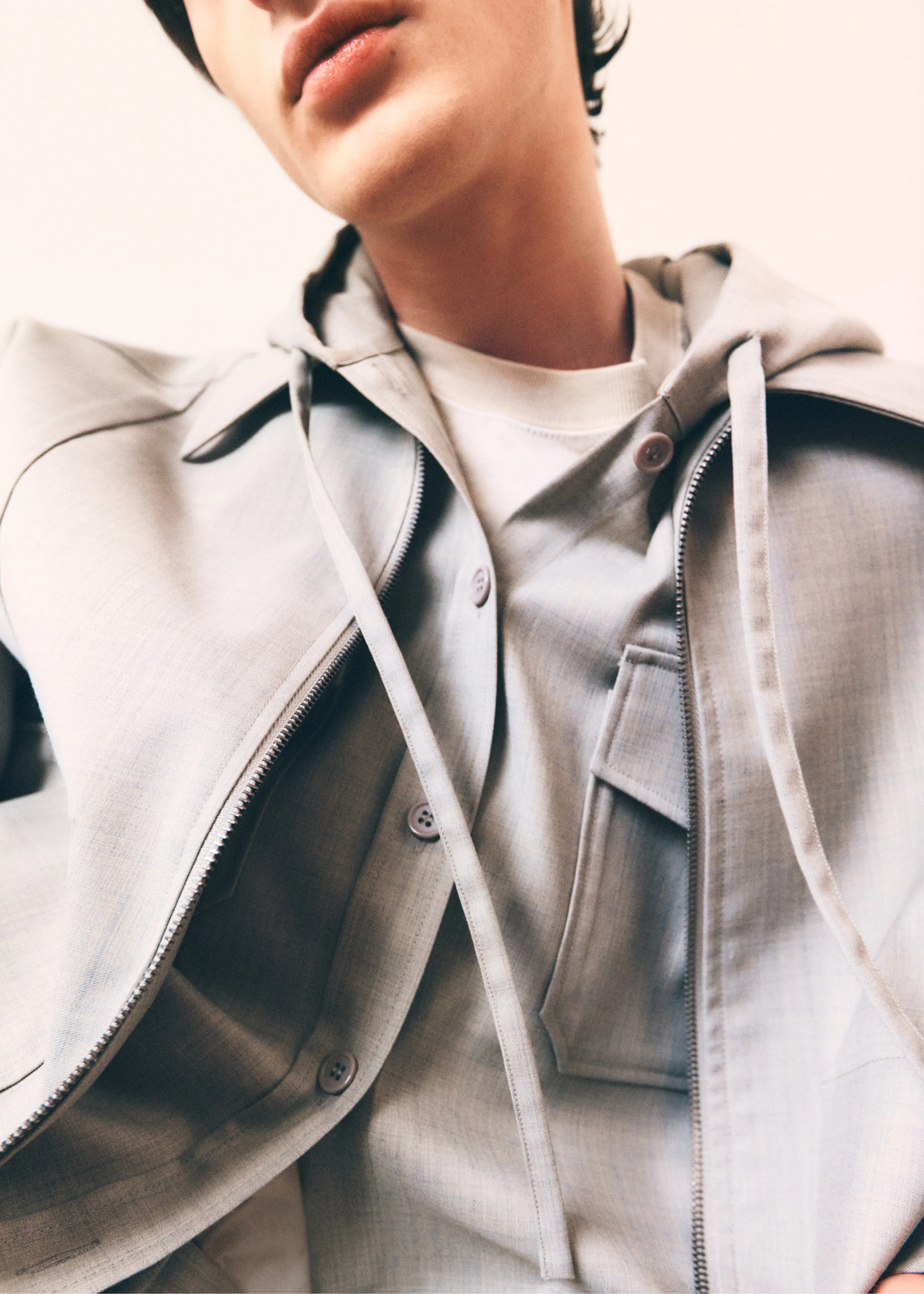 Lars Textured Hooded Jacket - Greige Melange - Image 3