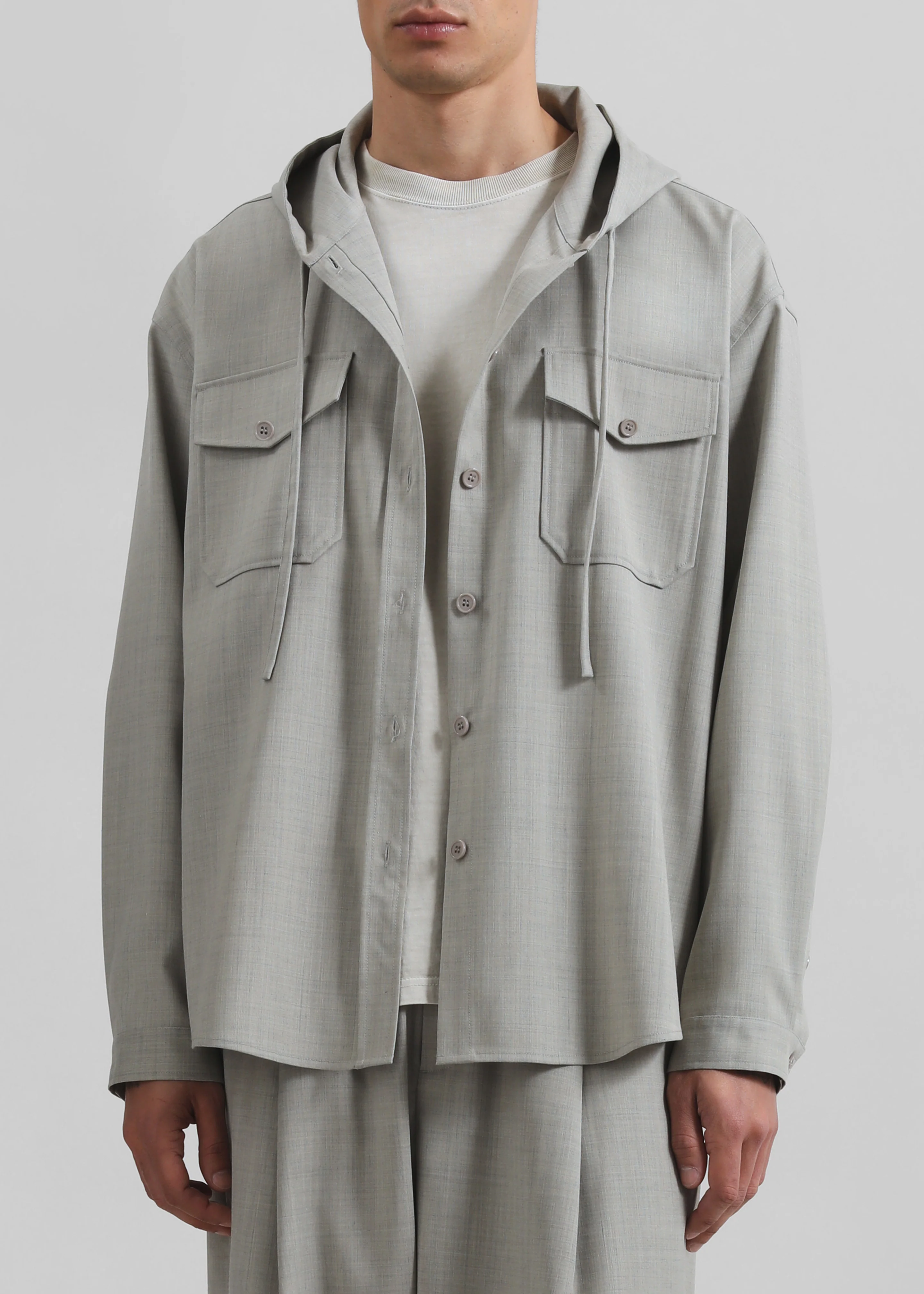 Lars Textured Hooded Jacket - Greige Melange - Image 4