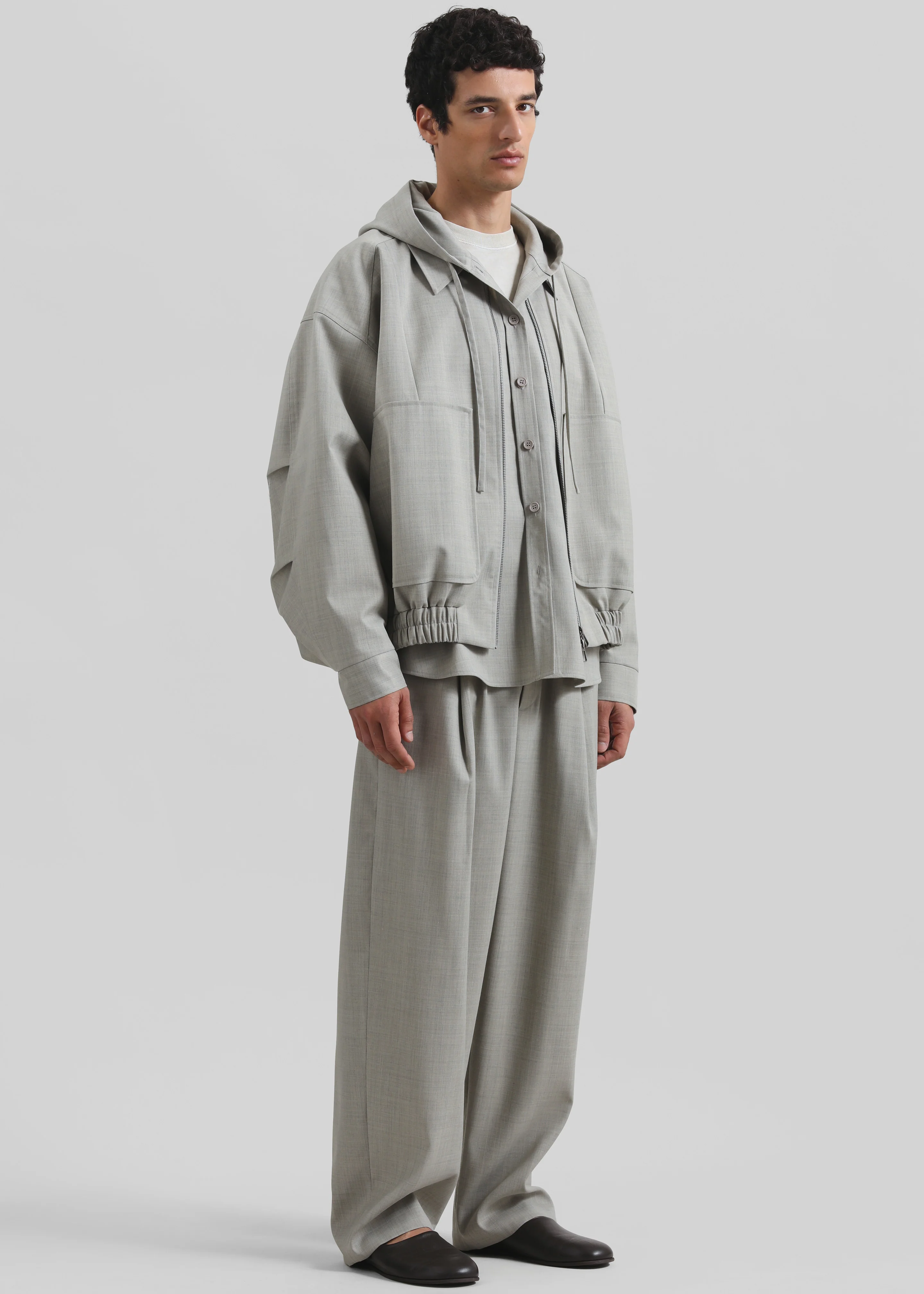 Lars Textured Hooded Jacket - Greige Melange - Image 6