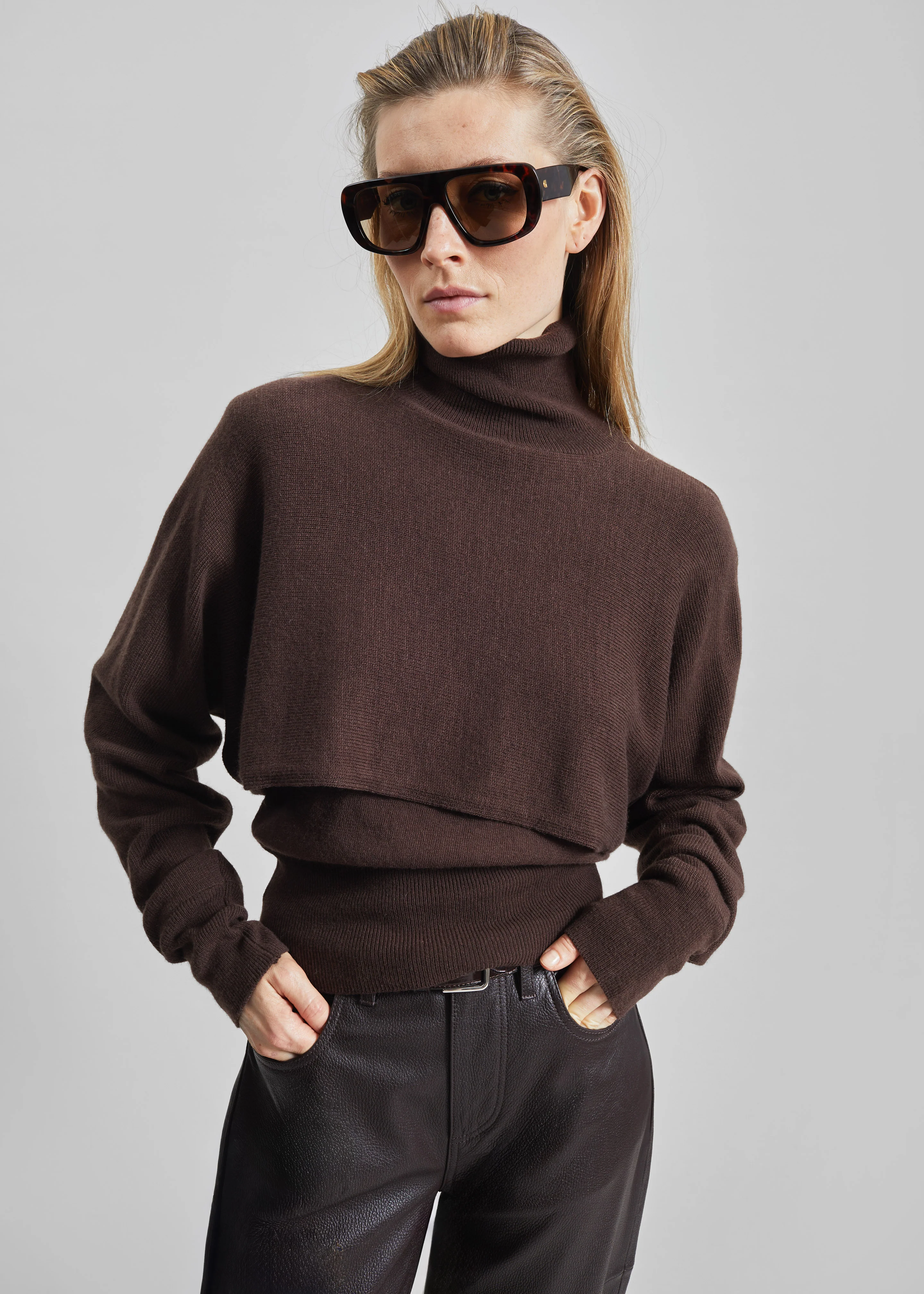 Lausanne Cashmere Detachable Layered Knit Set - Brown - Image 3