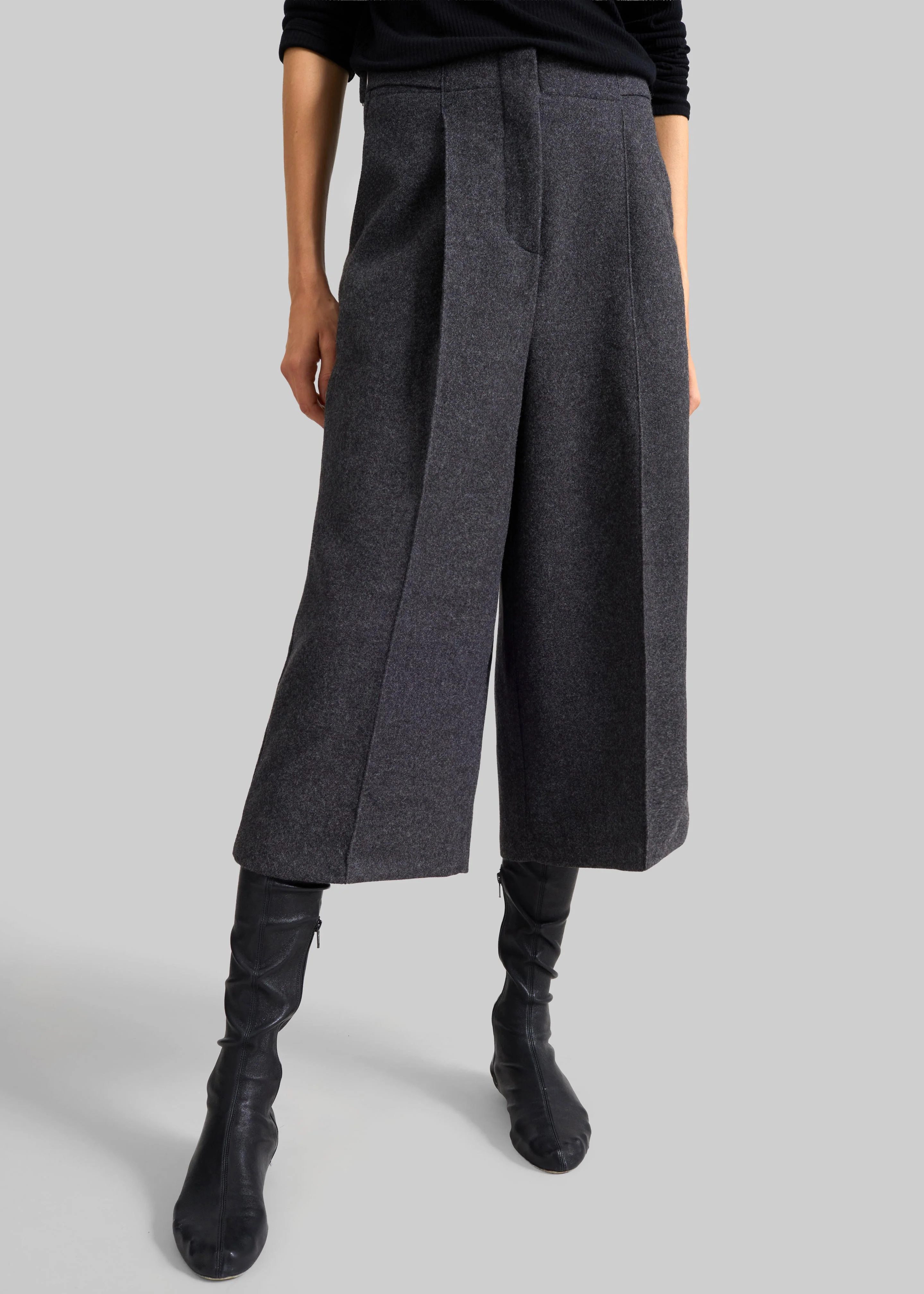 Leher Tailored Wool Culottes - Charcoal - Image 2