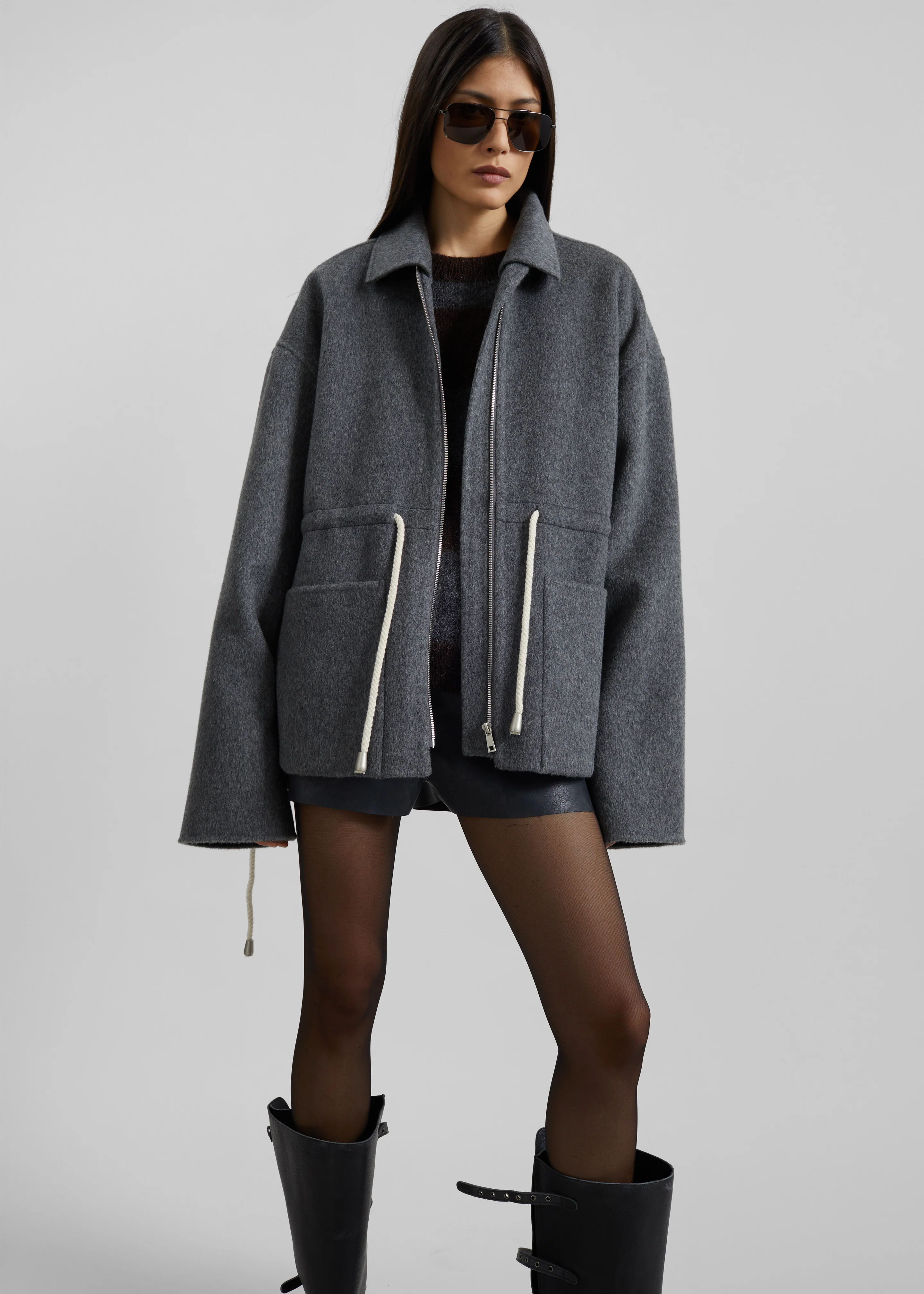 Lemvig Wool Drawstring Jacket - Grey - Image 3