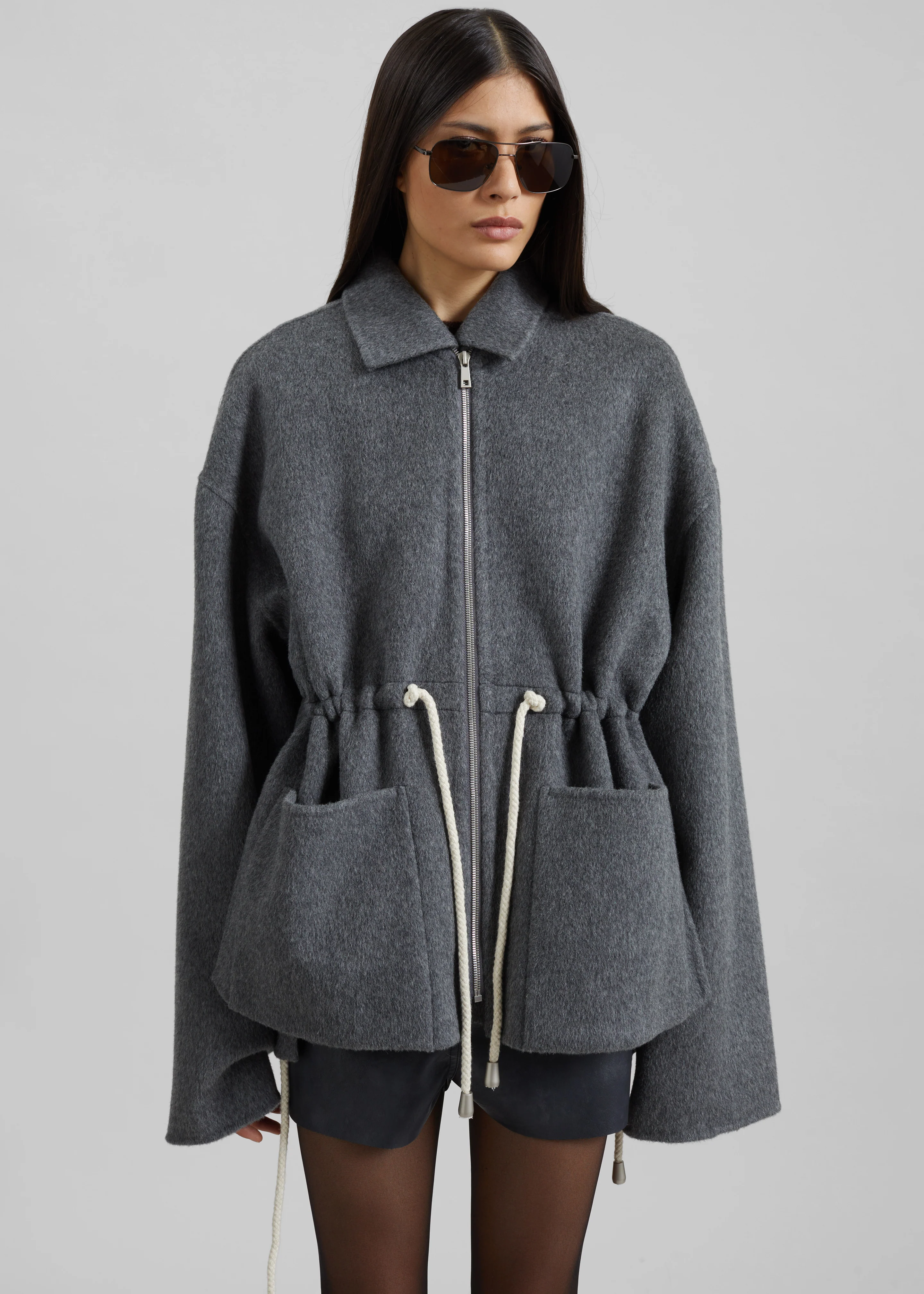 Lemvig Wool Drawstring Jacket - Grey - Image 5