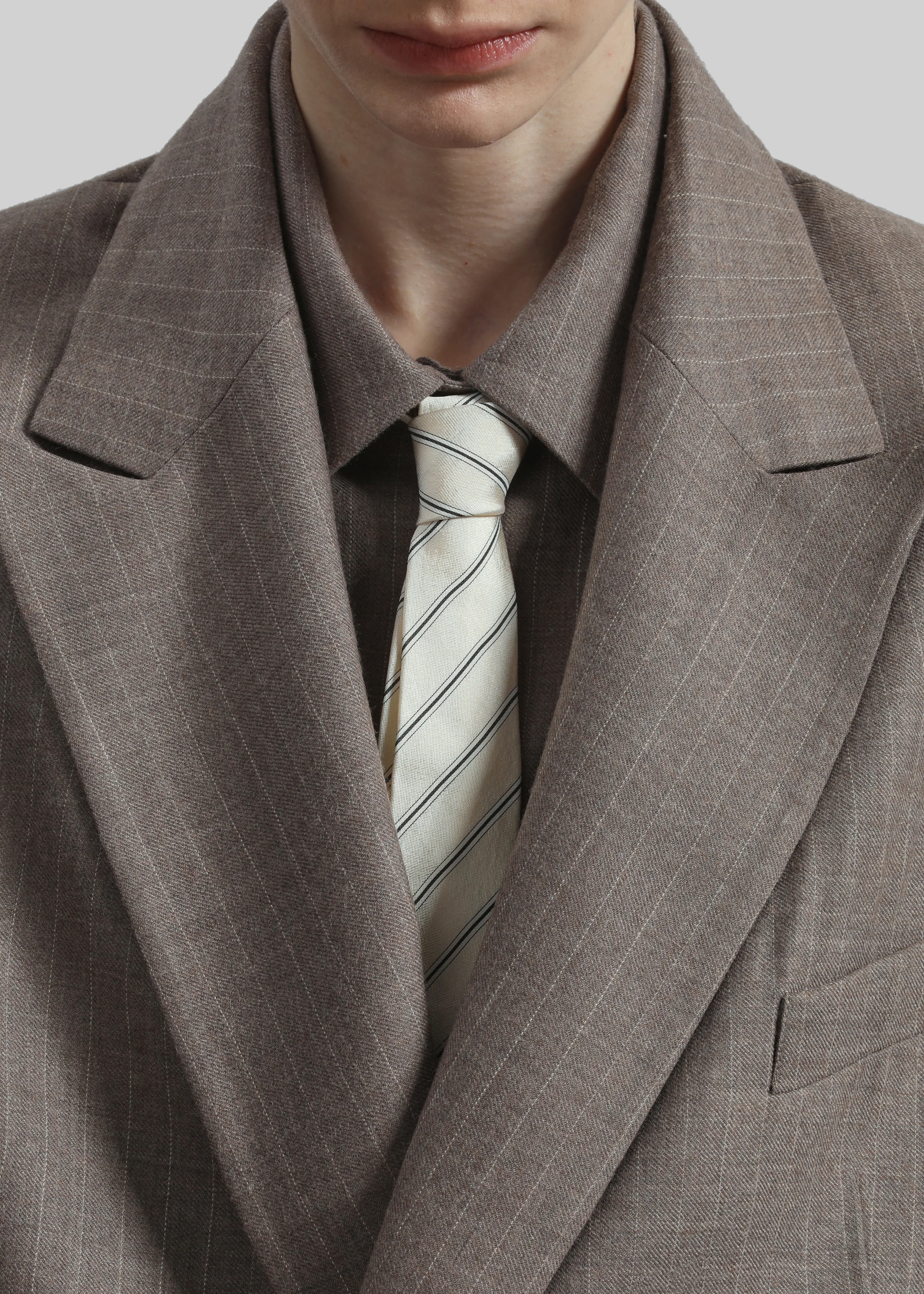 Lene Striped Silk Tie - Cream/Navy Stripe - Image 5
