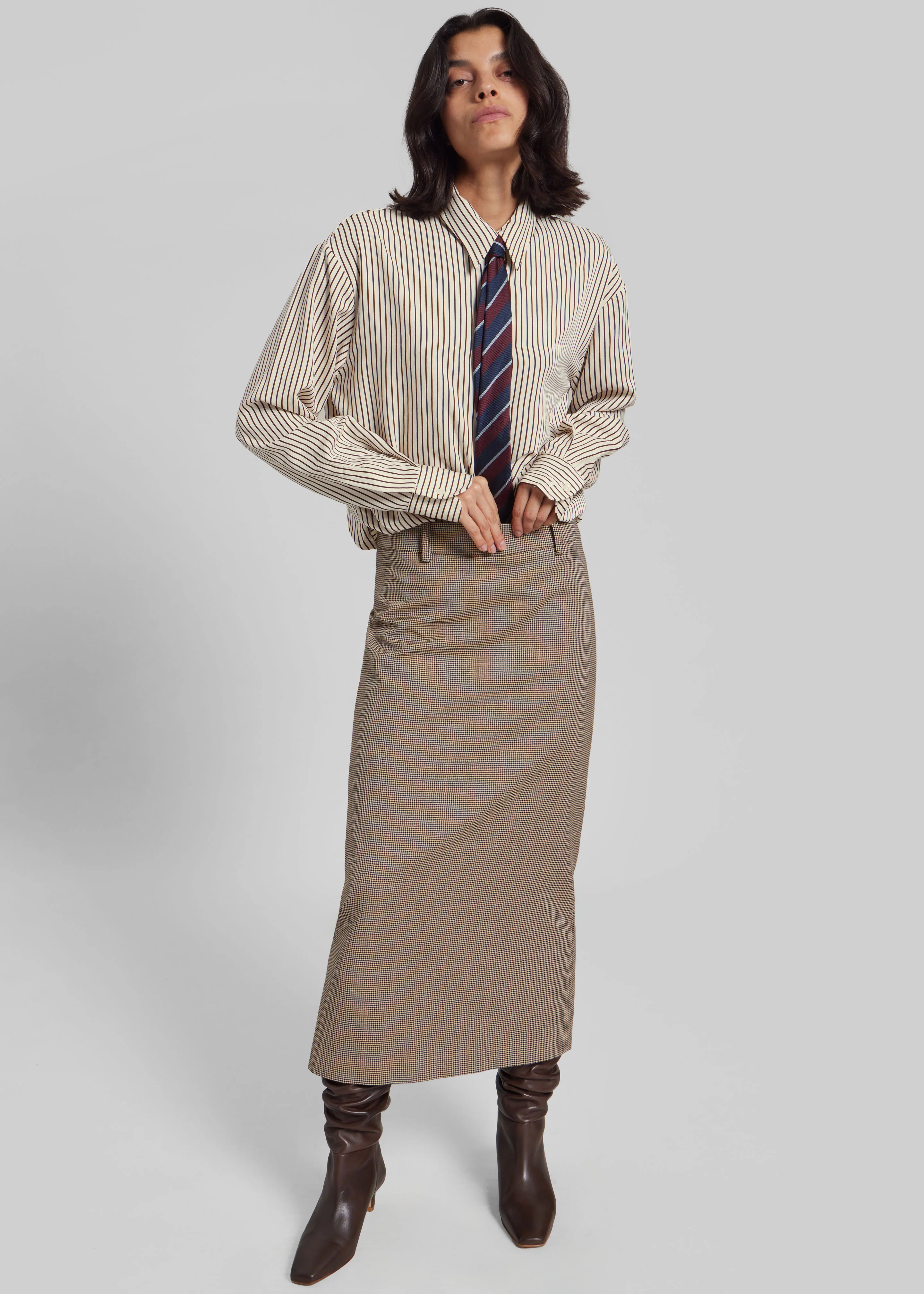Lene Striped Tie - Burgundy - Image 6