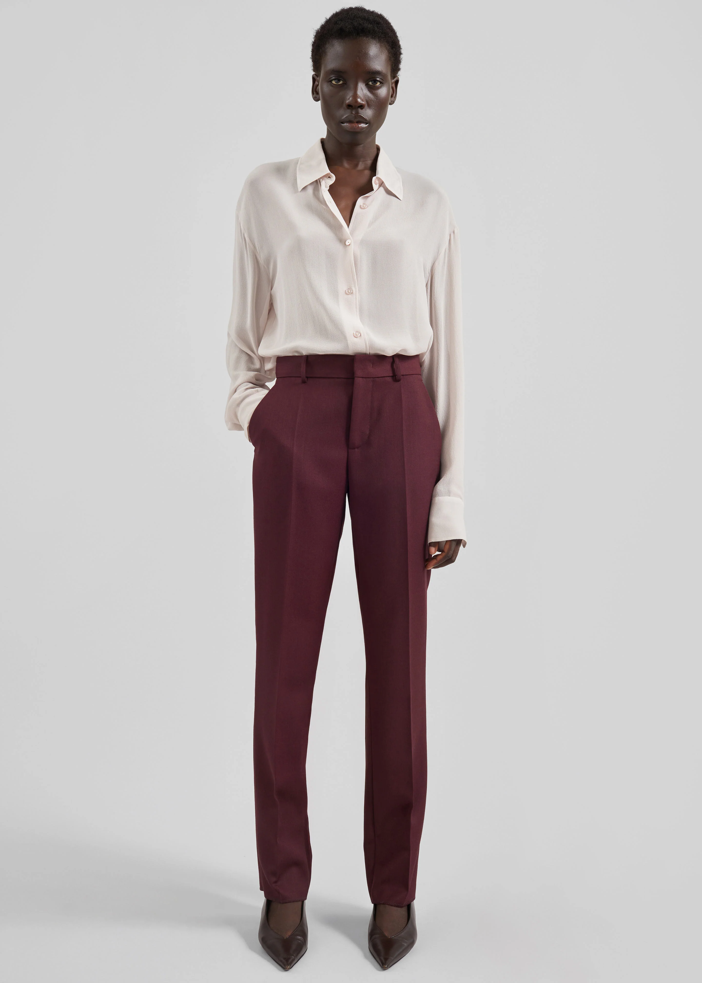 Lenora Wool Straight Trousers - Burgundy - Image 2