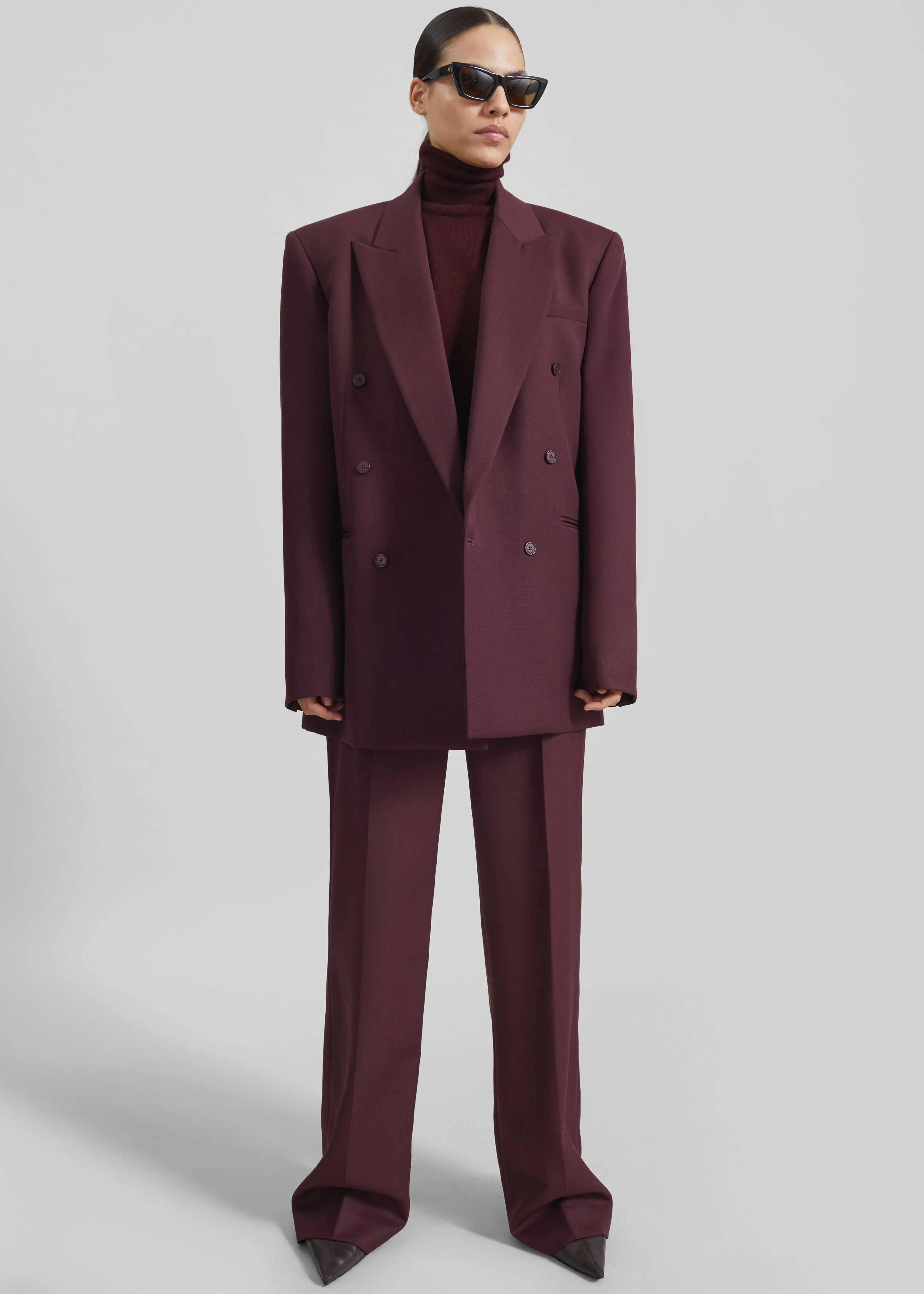 Lenora Wool Straight Trousers - Burgundy - Image 4