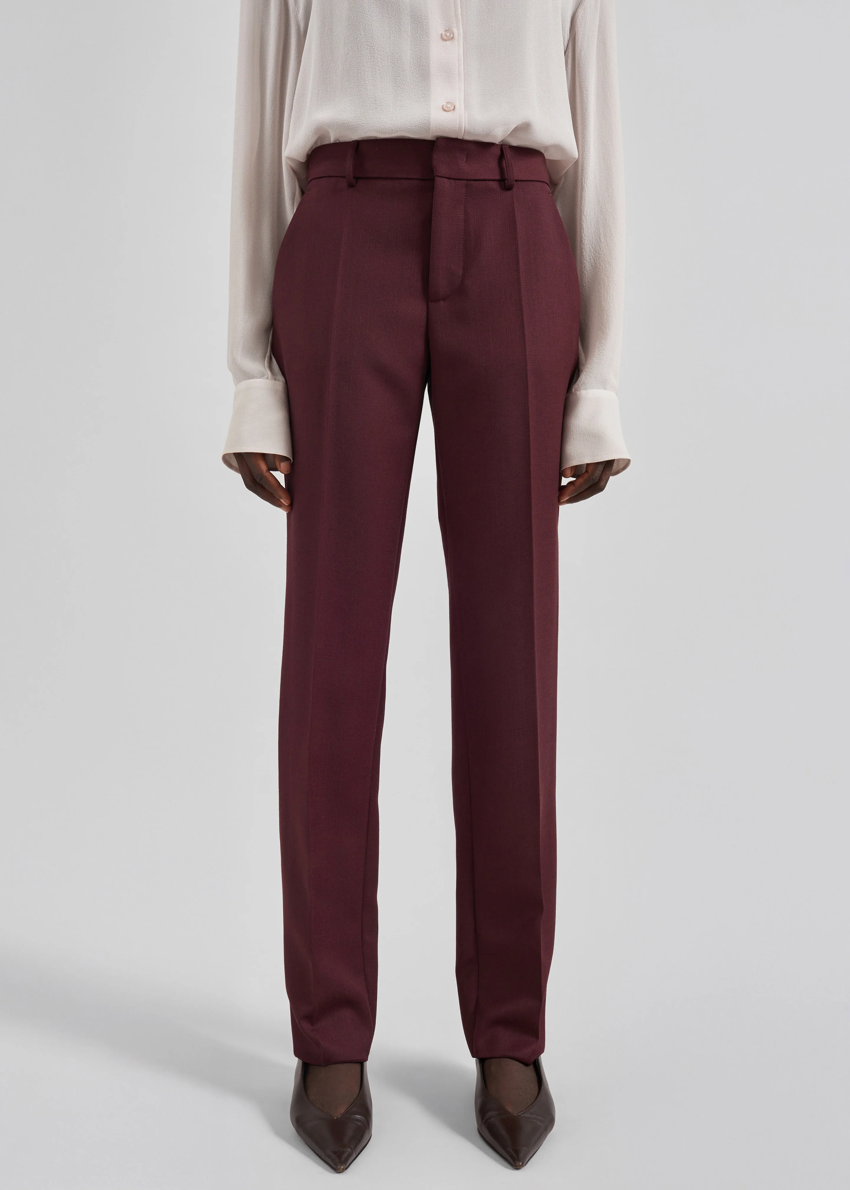 Lenora Wool Straight Trousers - Burgundy - Image 5