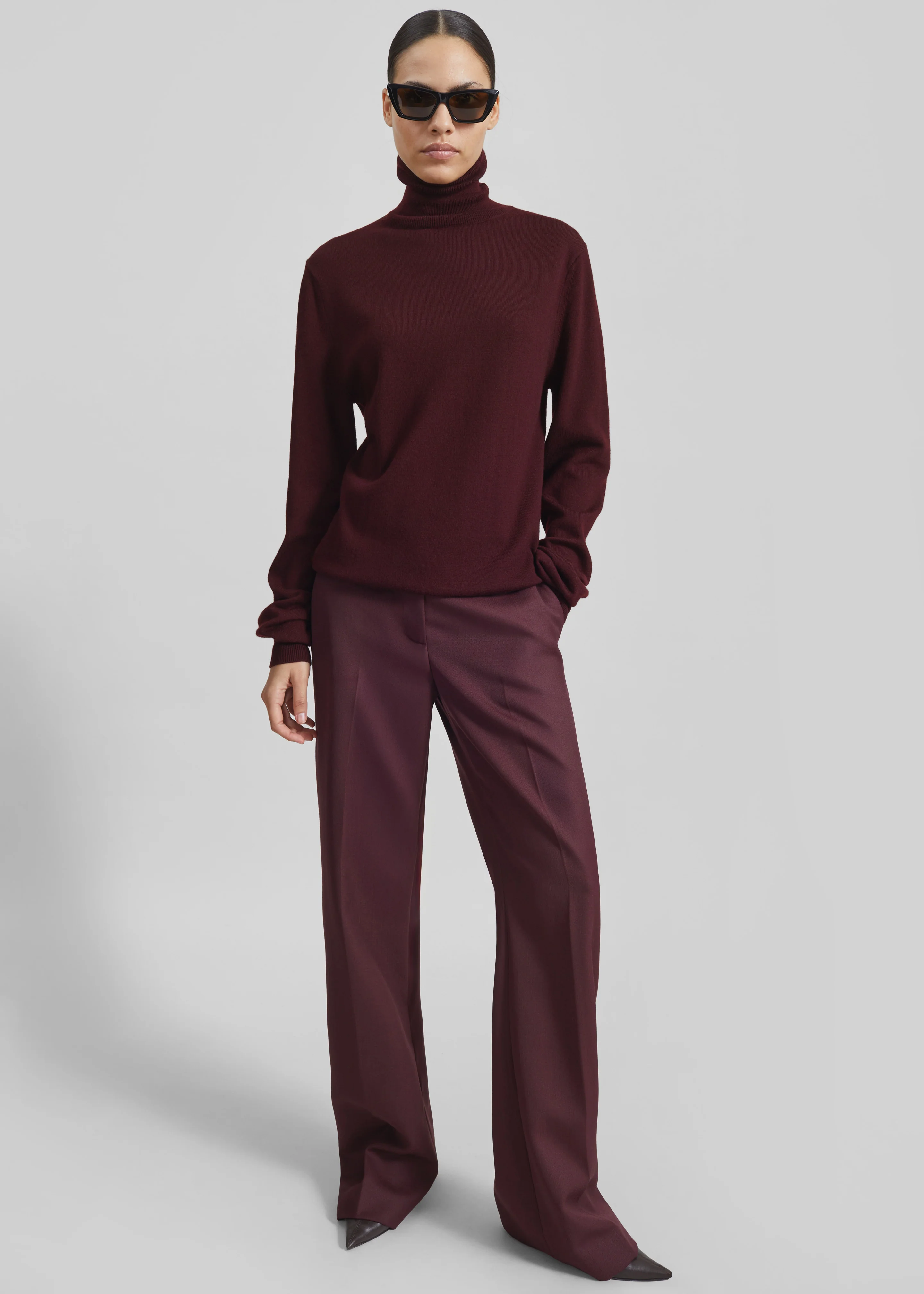 Lenora Wool Straight Trousers - Burgundy - Image 7