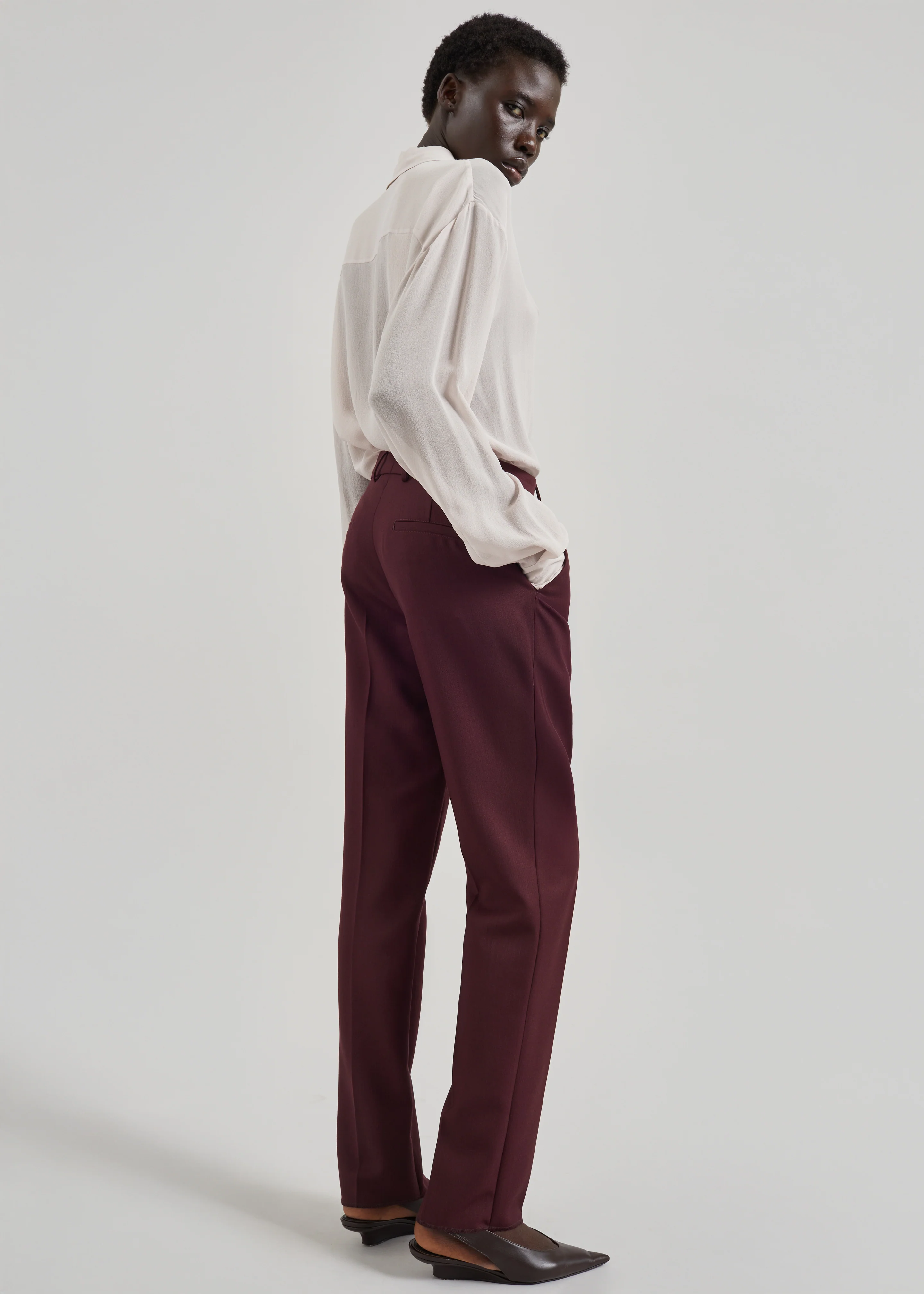Lenora Wool Straight Trousers - Burgundy - Image 8
