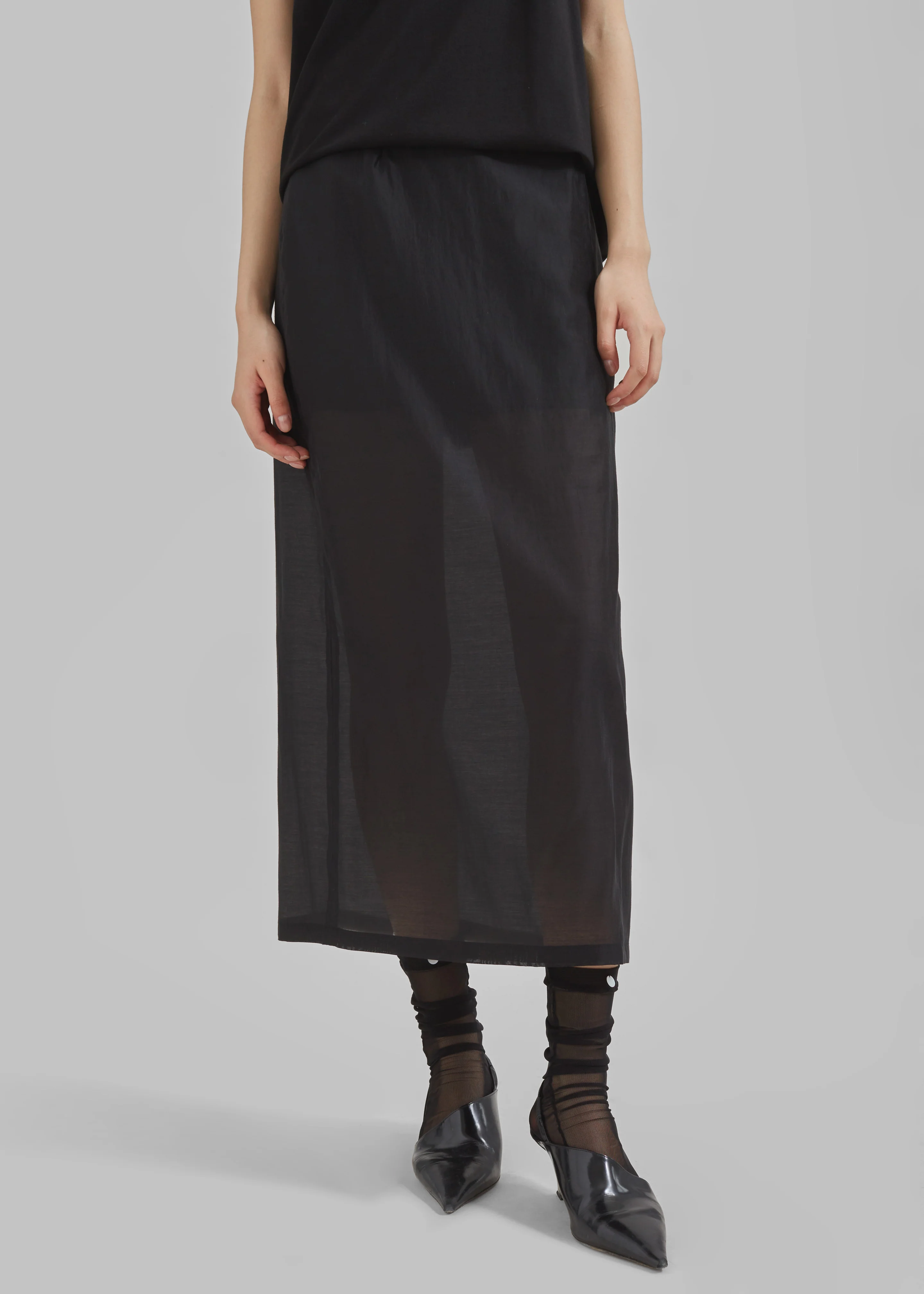 Lenore Semi Sheer Midi Skirt - Black - Image 6